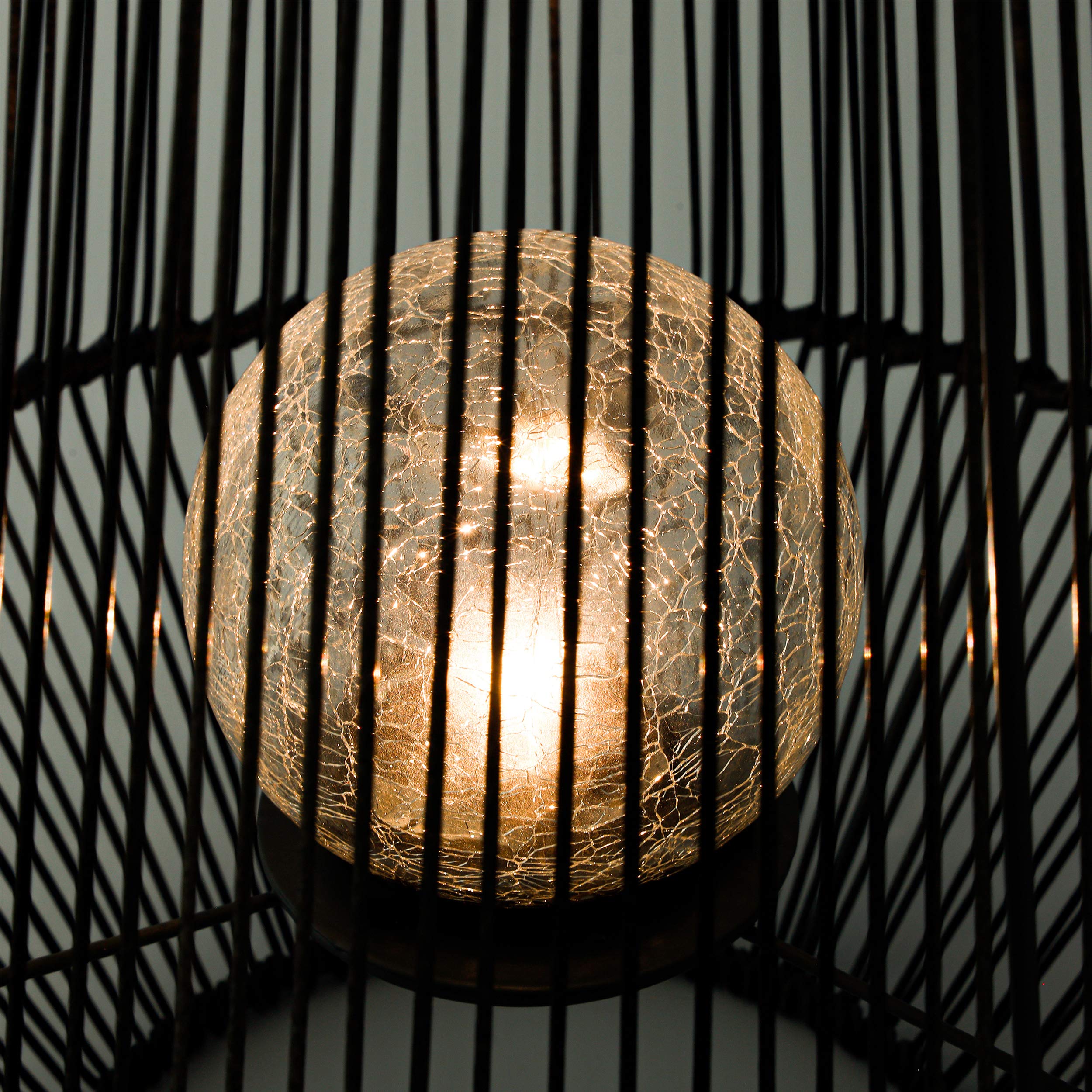 Esotec 2er Set Solar Windlichter Ilona, Crackle Ball Bruchglas Leuchtkugel, Dekoleuchte, Polyrattan Solarlampen, Metall, IP44, wetterfest, aussen, schwarz, 102209