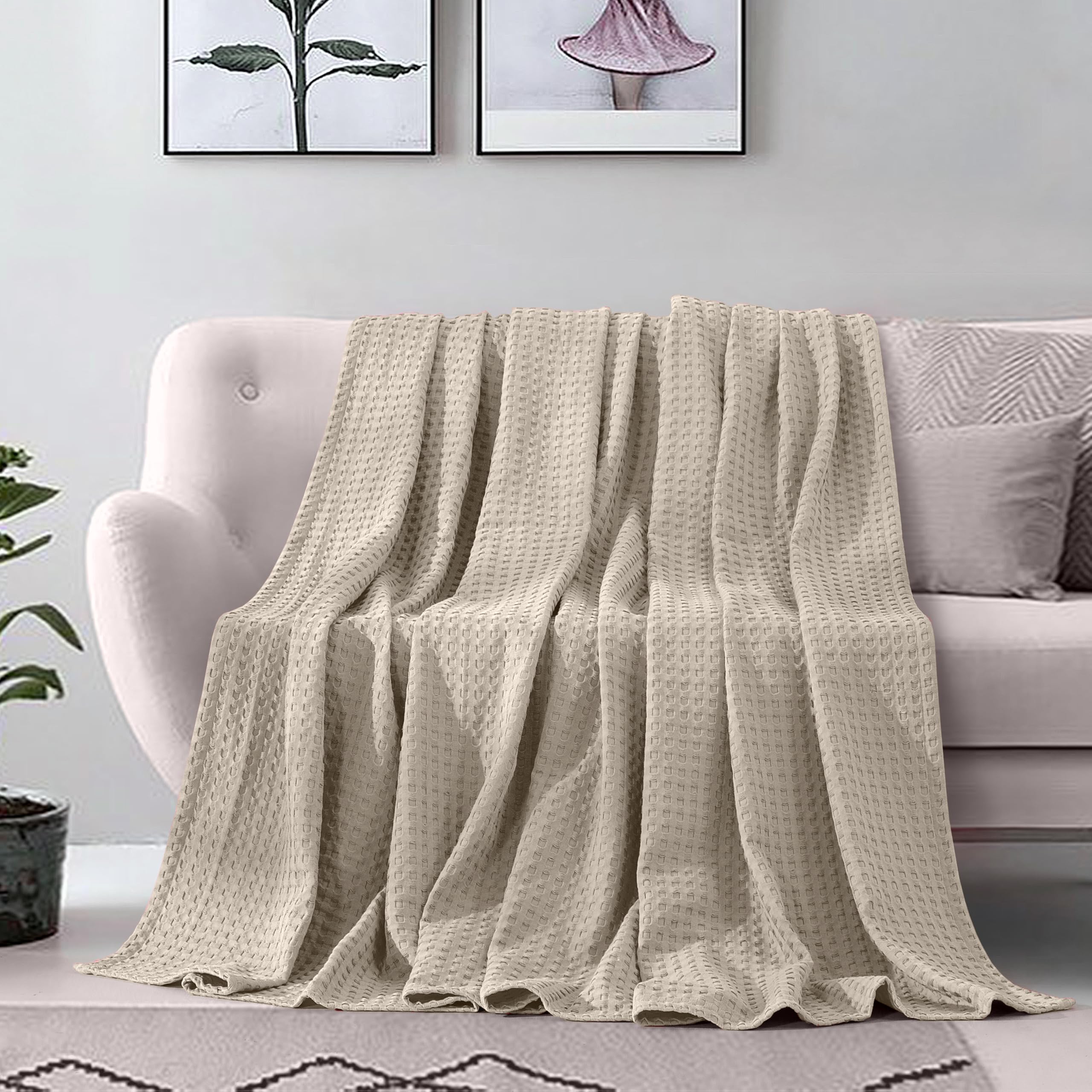 Elegant Comfort Manta de Punto gofre 100% algodón, Manta de Cama Ligera y Transpirable de Tejido gofre, Suave y cálida para Todas Las Estaciones, para sofá, sofá y Cama, tamaño King de