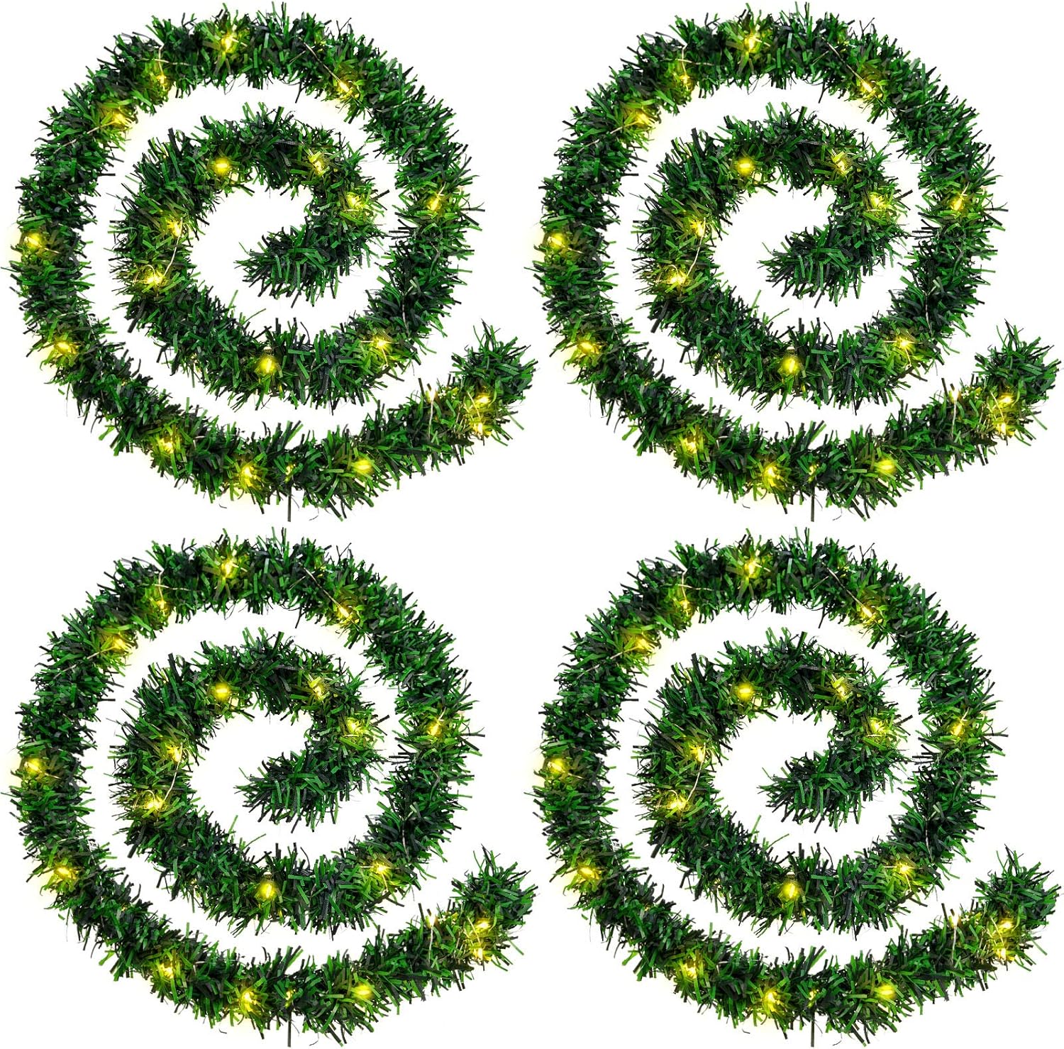 4 Strands Christmas Garlands 72 Feet Artificial Pine Garland Soft Greenery Wreaths with 160 Warm LED Lights for Christmas Indoor Outdoor Decoration