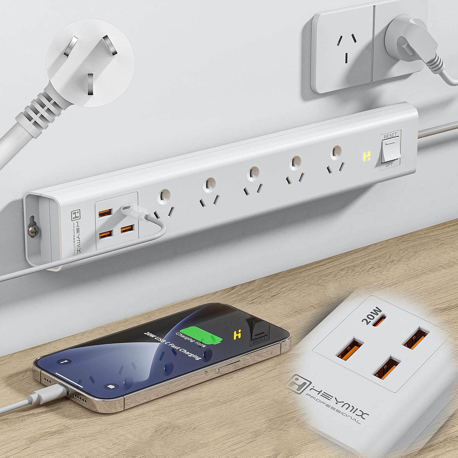 HEYMIX Powerboard USB C, Surge Protector Power Strip USBC, Max35W USB