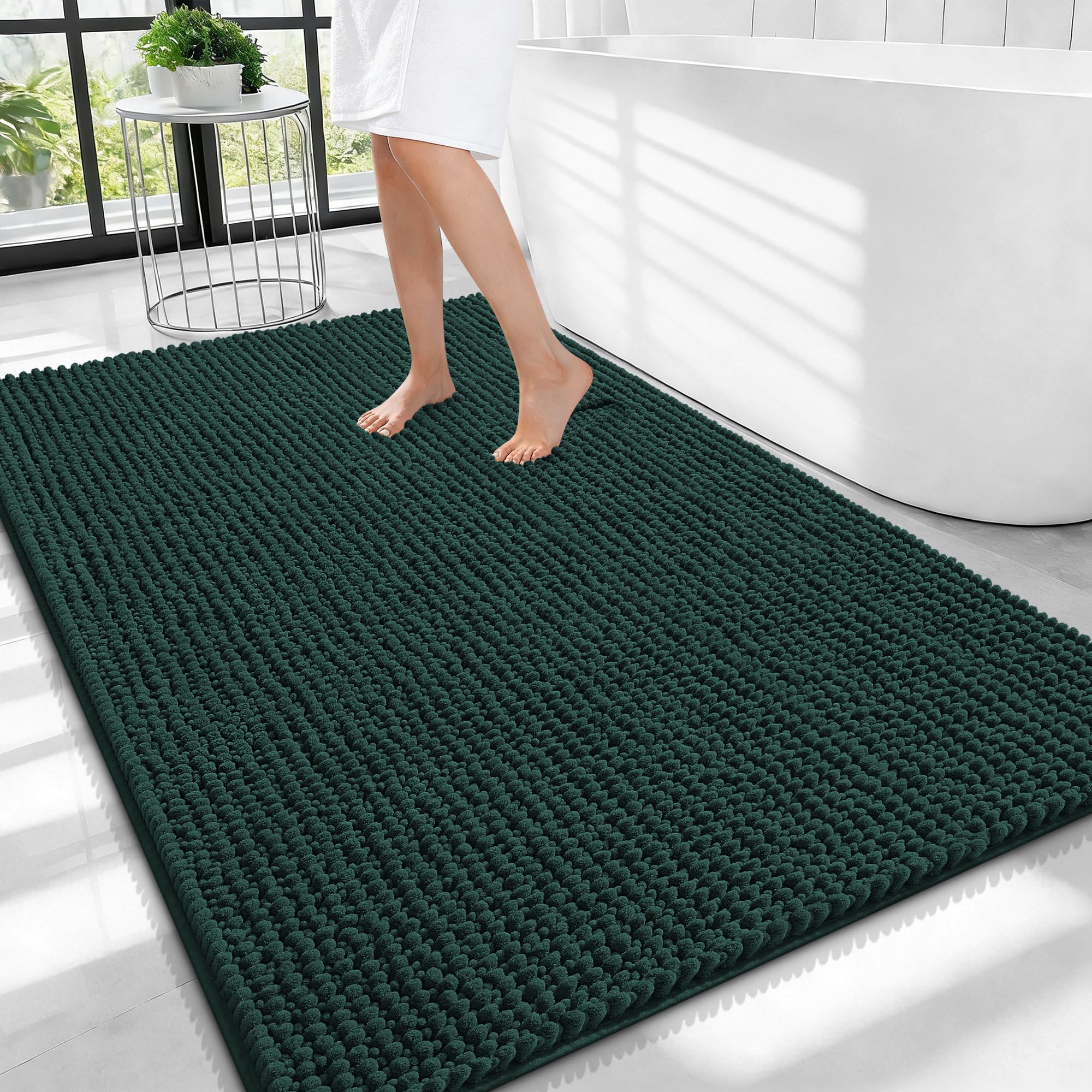 OLANLY Thick Chenille Large Bathroom Rugs Mats 40x32, Blackish Green