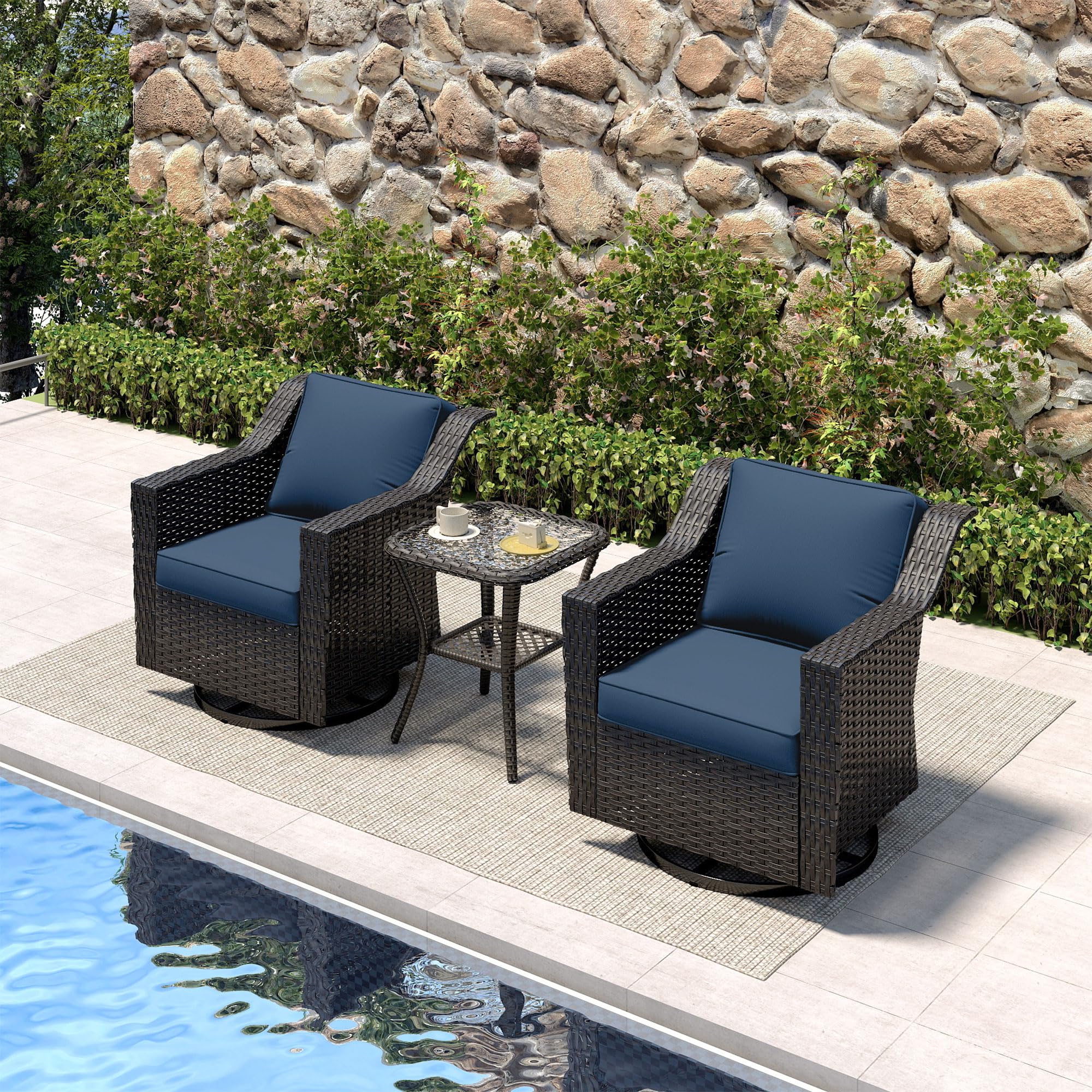 3 Piece Patio Furniture Set, Wicker Outdoor Conversation Set