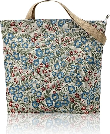 Paterr Blue Floral Canvas Tote Bag 16x13, Shoulder Bag Zipper Pocket
