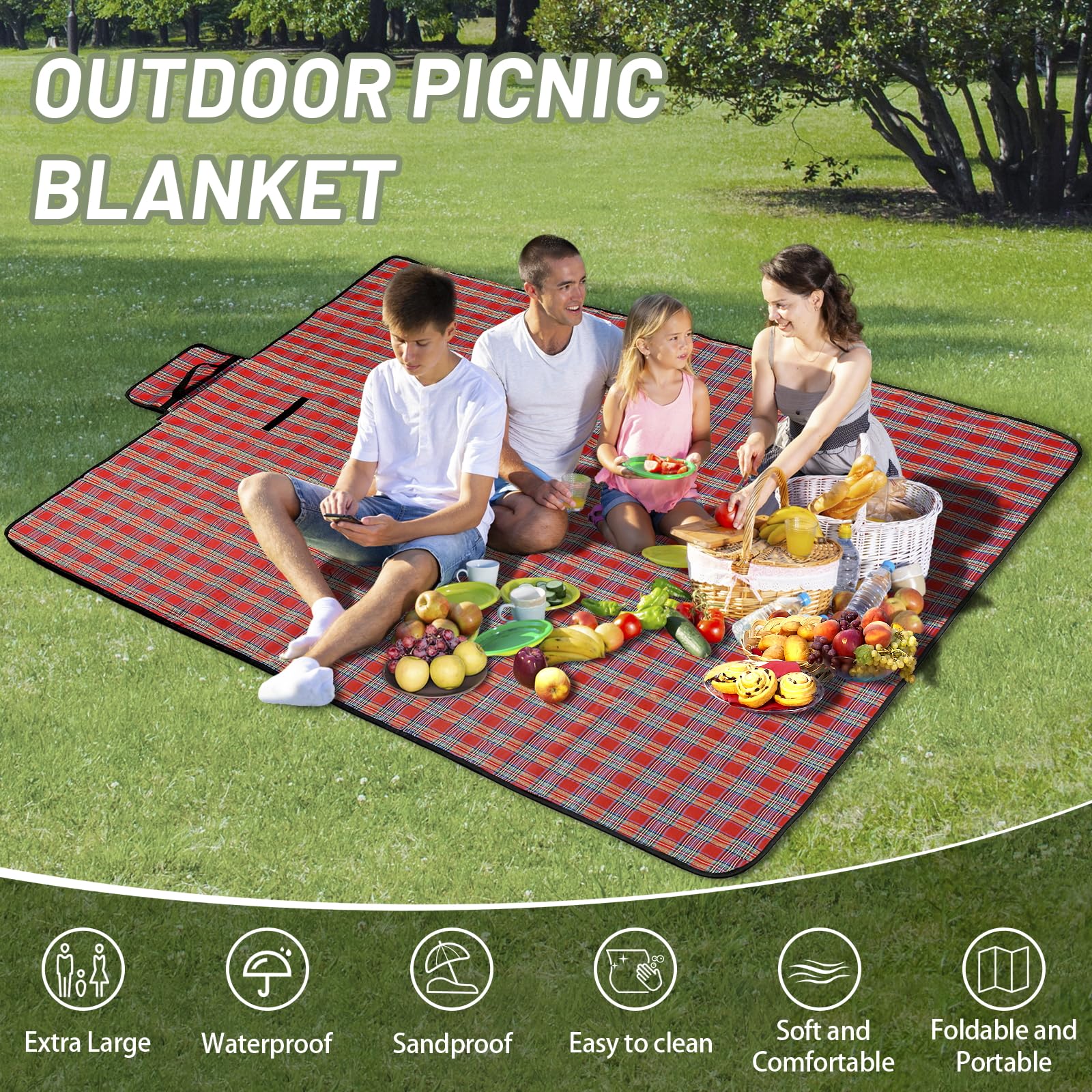 Coperta da Picnic con Retro Impermeabile 150x200 cm Portatile Pieghevole Verde