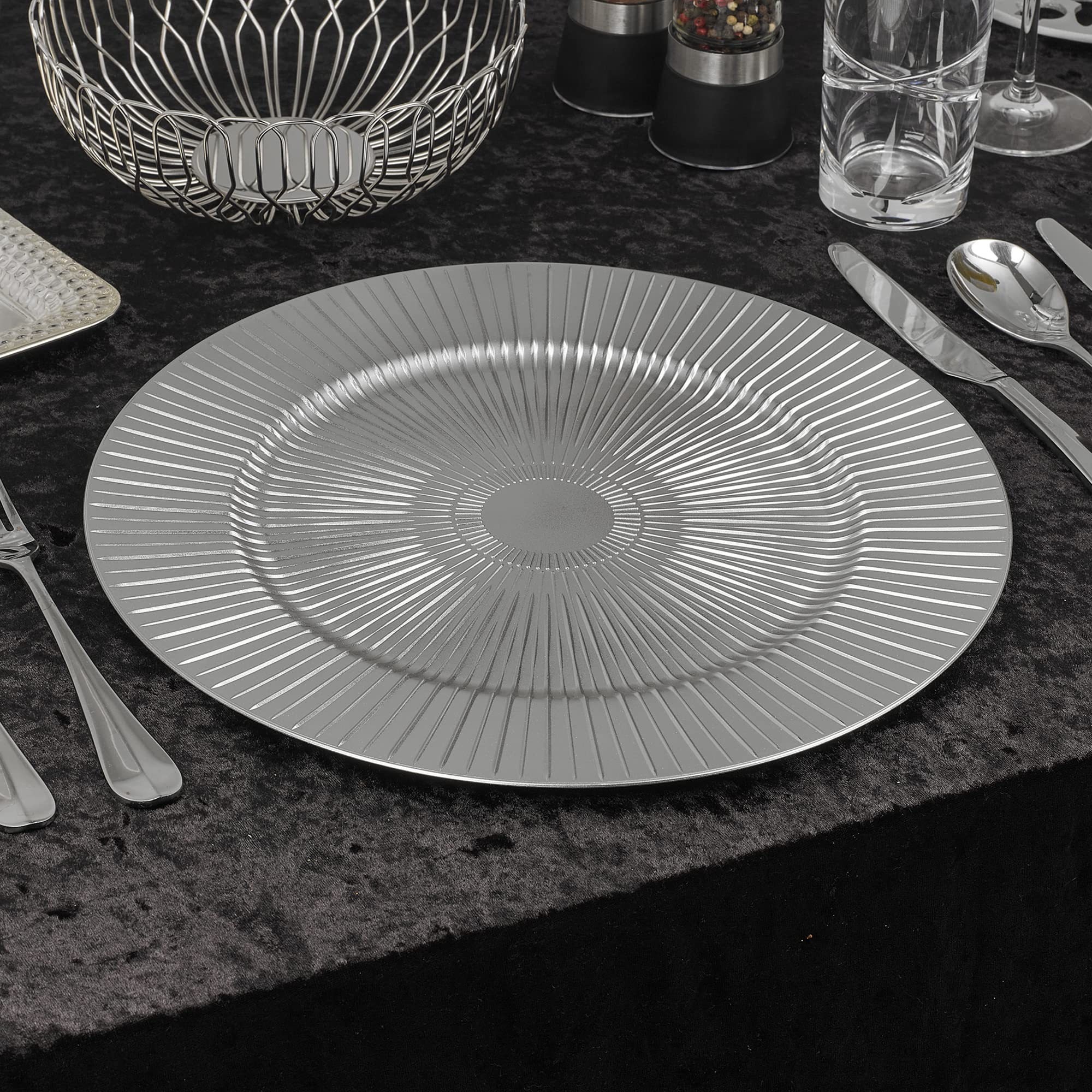 Urbnliving Ray Silver 33Cm Christmas Dinner Charger Plates Placemats Dining Table Setting Reusable Party Decor (, 12 Charger Plates)