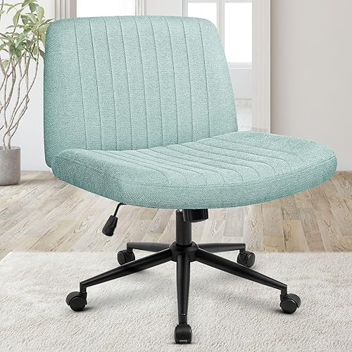 Vista 11 de Orange Factory Silla con Ruedas Entrecruzadas de Patas Cruzadas Anchas Silla de Escritorio de Oficina Silla de Tocador Tela Cómoda Sin Brazos Gris