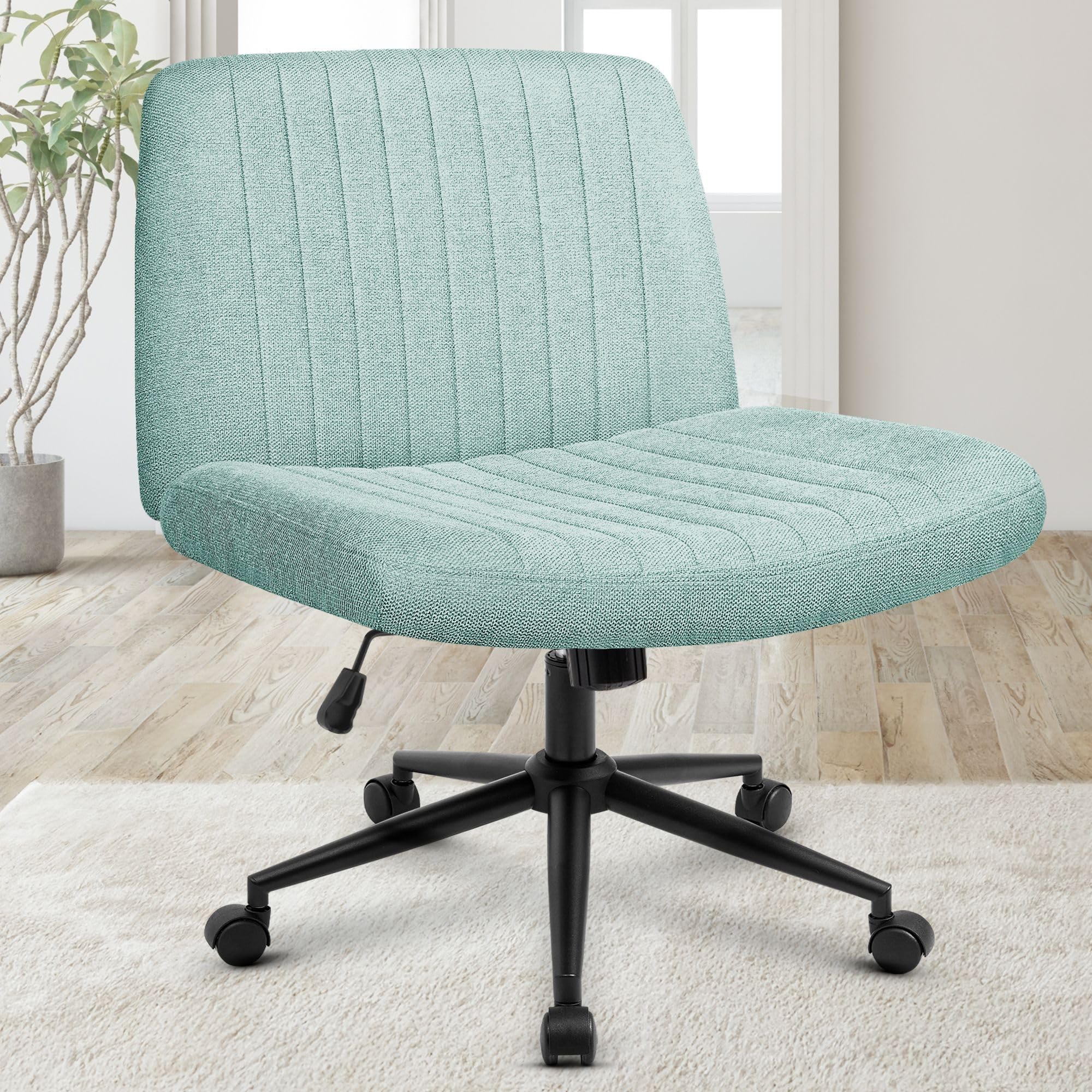 Orange Factory Criss Cross Chair Wheels Wide Cross Legged Office Desk Vanity Dual Base Comfy Fabric Armless Adjustable Swivel for Home Computer Task (Mint)