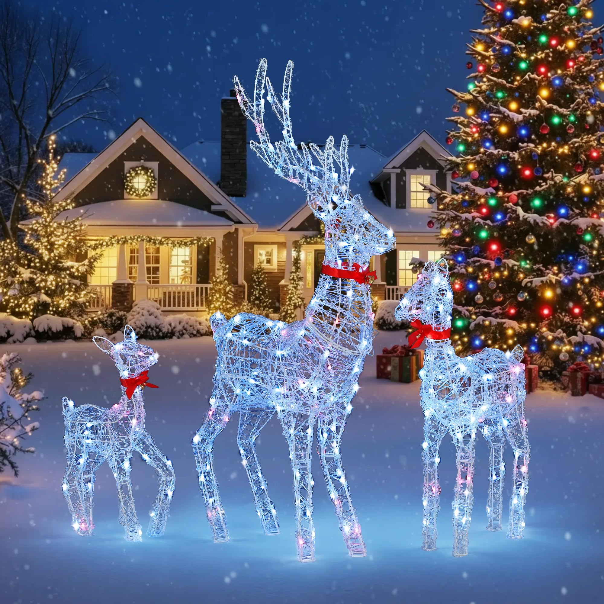 YITAHOME 3-teiliges LED Rentier Familie, Beleuchtete Weihnachtsdekoration mit Fernbedienung, 210 LEDs mit 89 Modi, abnehmbarem Geweih und Halsteil, Weihnachtsbeleuchtung für drinnen und draußen