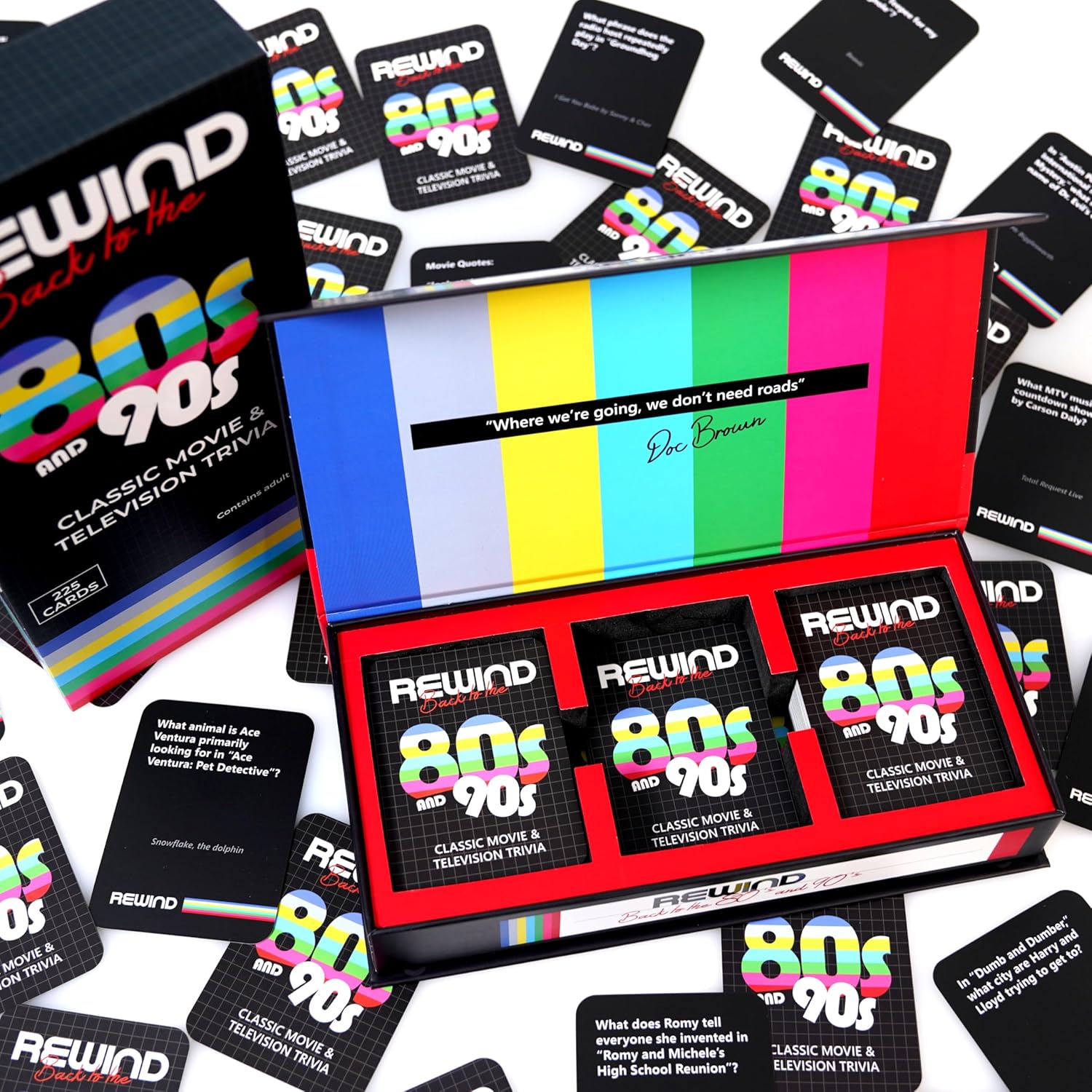 Mojo Games, Rewind - Back to The 80's and 90's Movie and TV Trivia - Nostalgic Pop Culture Card Game for Family and Friends Game Night (Movie & TV Trivia) image 6 of 8 B0CNM7Z6D5