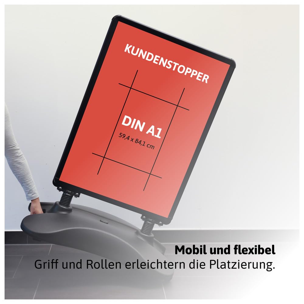 Dönges Kundenstopper A1 – Outdoor Plakatständer für Außenbereich – wetterfest & doppelseitig (Schwarz, Fuß befüllbar + Federn)