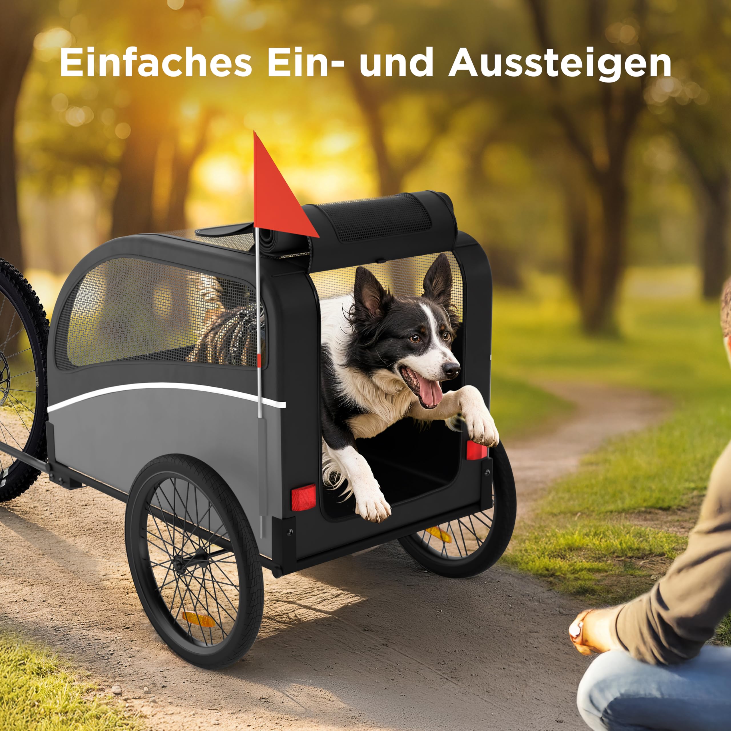 Hundeanhänger für Fahrrad – Faltbarer Hundefahrradanhänger mit Kupplung & Reflektoren – Fahrradanhänger Hunde bis 40kg – Wasserdicht – Kompatibel mit E-Bikes – Schwarz