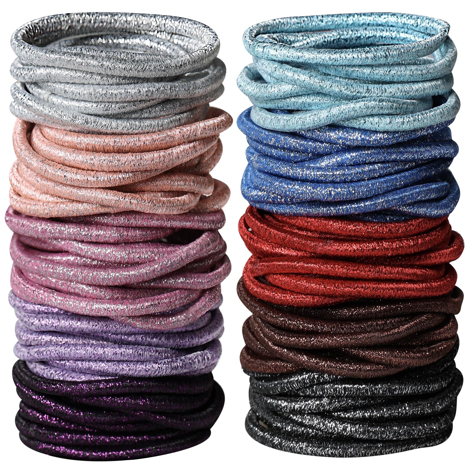 Hageolan Assorted Twinkling Hair Ties for Women or Girls, 120 Pcs Hair Rubber Bands for Medium to Thick Hair, 4mm Ponytail Holders