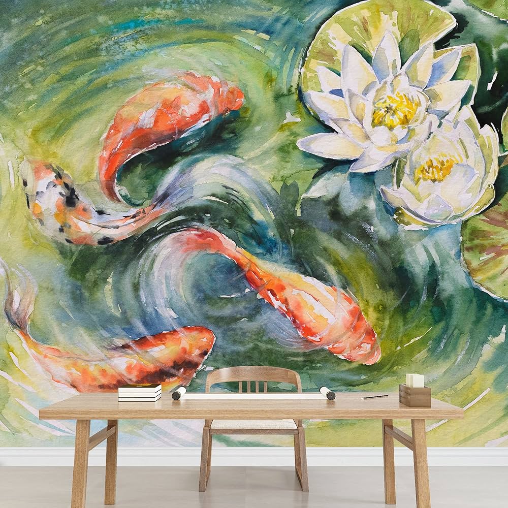 Amazon.co.jp: wall26 – 池で泳ぐカラフルな魚 水彩画