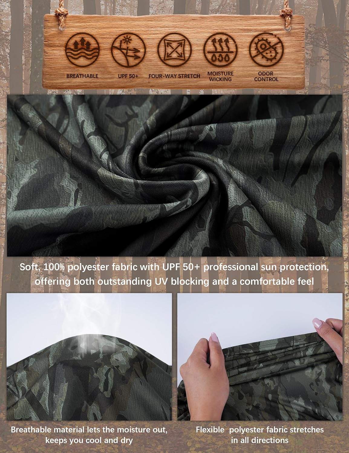 FISHEAL Men's Hunting Camo Shirt, Long Sleeve Performance Quick Dry Camouflage Shirts for Fishing Outdoor UPF 50+ - Image 5