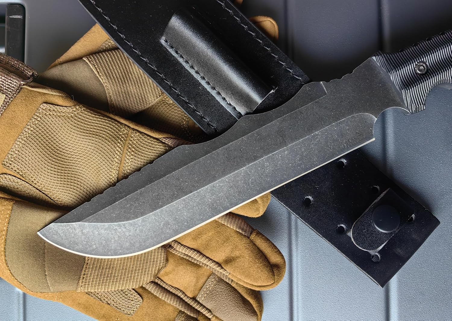 R36 Heavy hunting knife -14" Fixed Blade - Tactical Knife for Survival Gear - Full Tang, D2 Steel Blade - Camping Survival Knife - Plain edge, Stone wash color