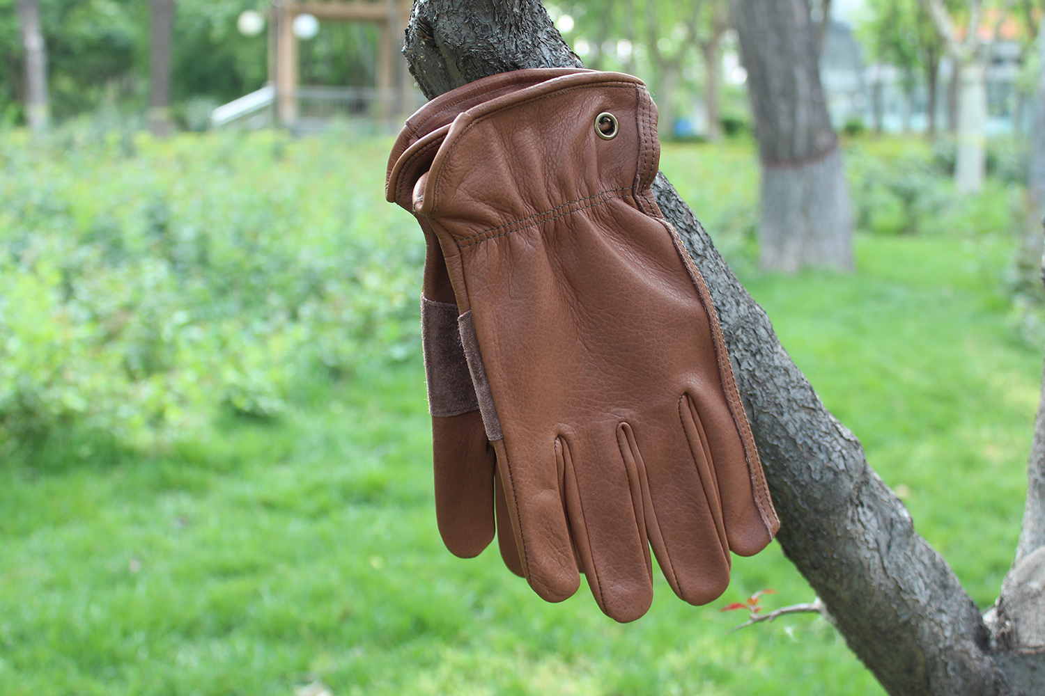 NBLEAGLO Retro Brown Cowhide Leather Work Gloves for Construction