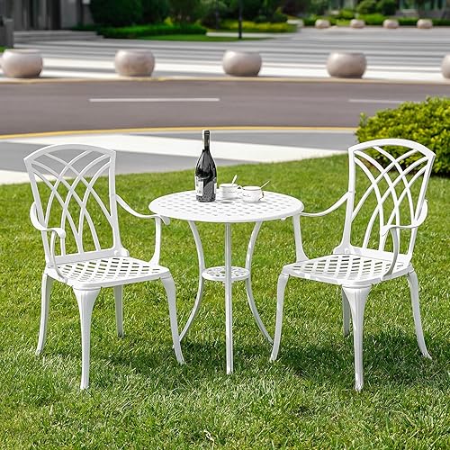 Patio Bistro Set 3 Piece with Umbrella Hole, Outdoor Bistro