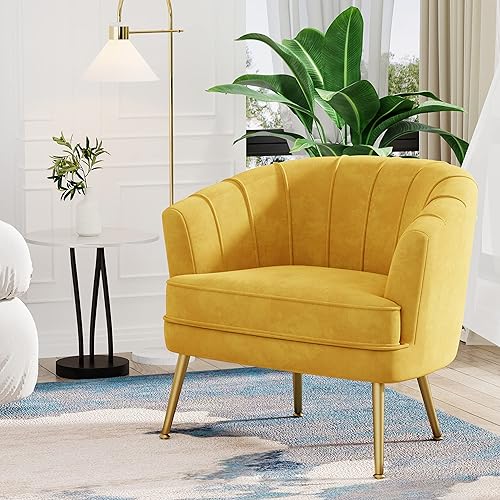 Andeworld Silla de Acento de Terciopelo, Silla Lateral de Sofá Individual Moderna Tapizada, Cómoda Silla de Brazo de Club Tipo Barril para Sala de