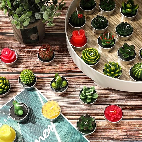 Miniatura 7 de Lounsweer 72 velas de cactus suculentas hechas a mano, delicadas, velas de cactus para spa, cumpleaños, baby shower, boda, fiesta, regalos,