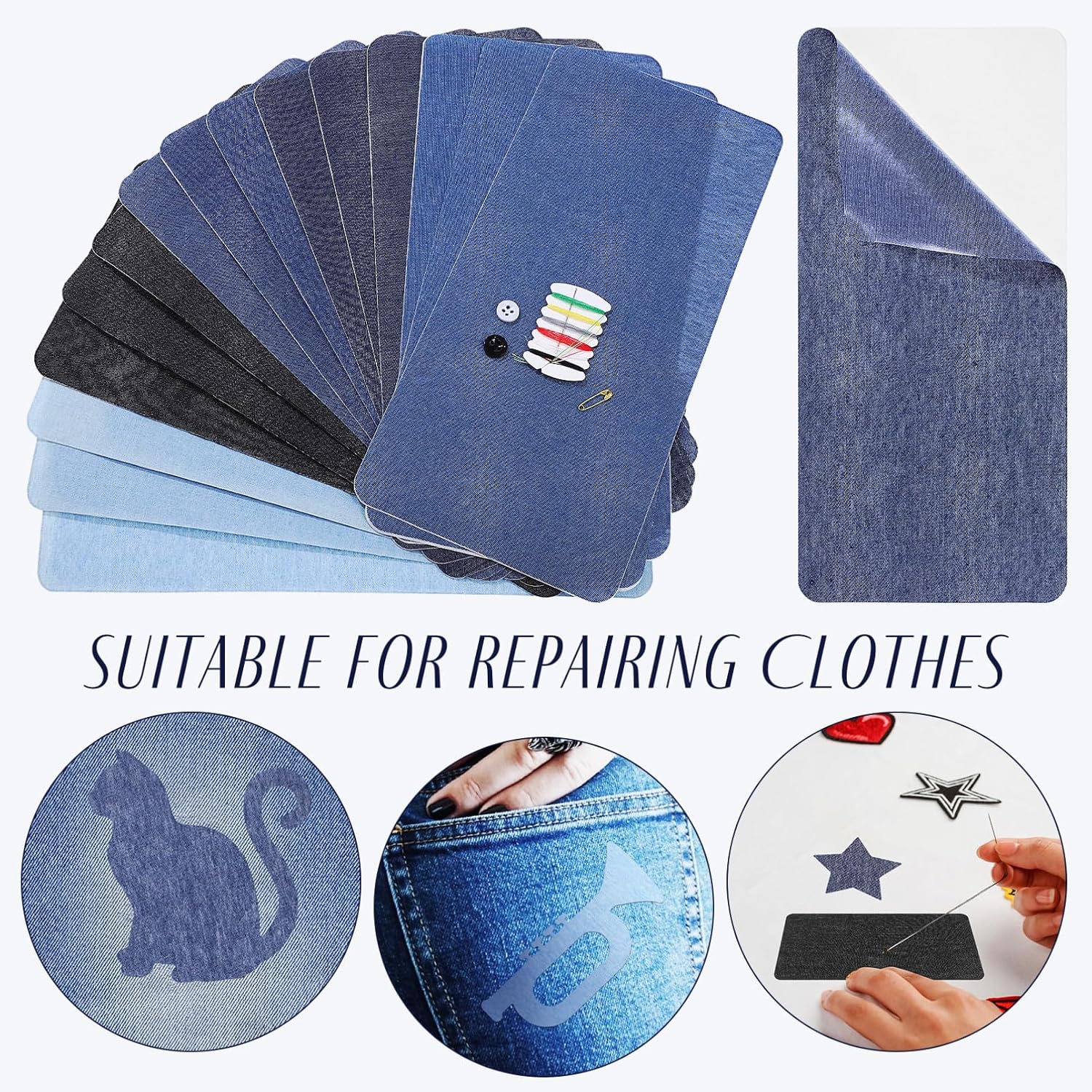 GALPADA 15 Pcs Iron-On Clothing Patches for Holes and Pants Repair, Self-Adhesive Fabric Appliques for Jeans and Clothes, Sturdy Interior Iron Patch Set for Garment Mending and Decoration