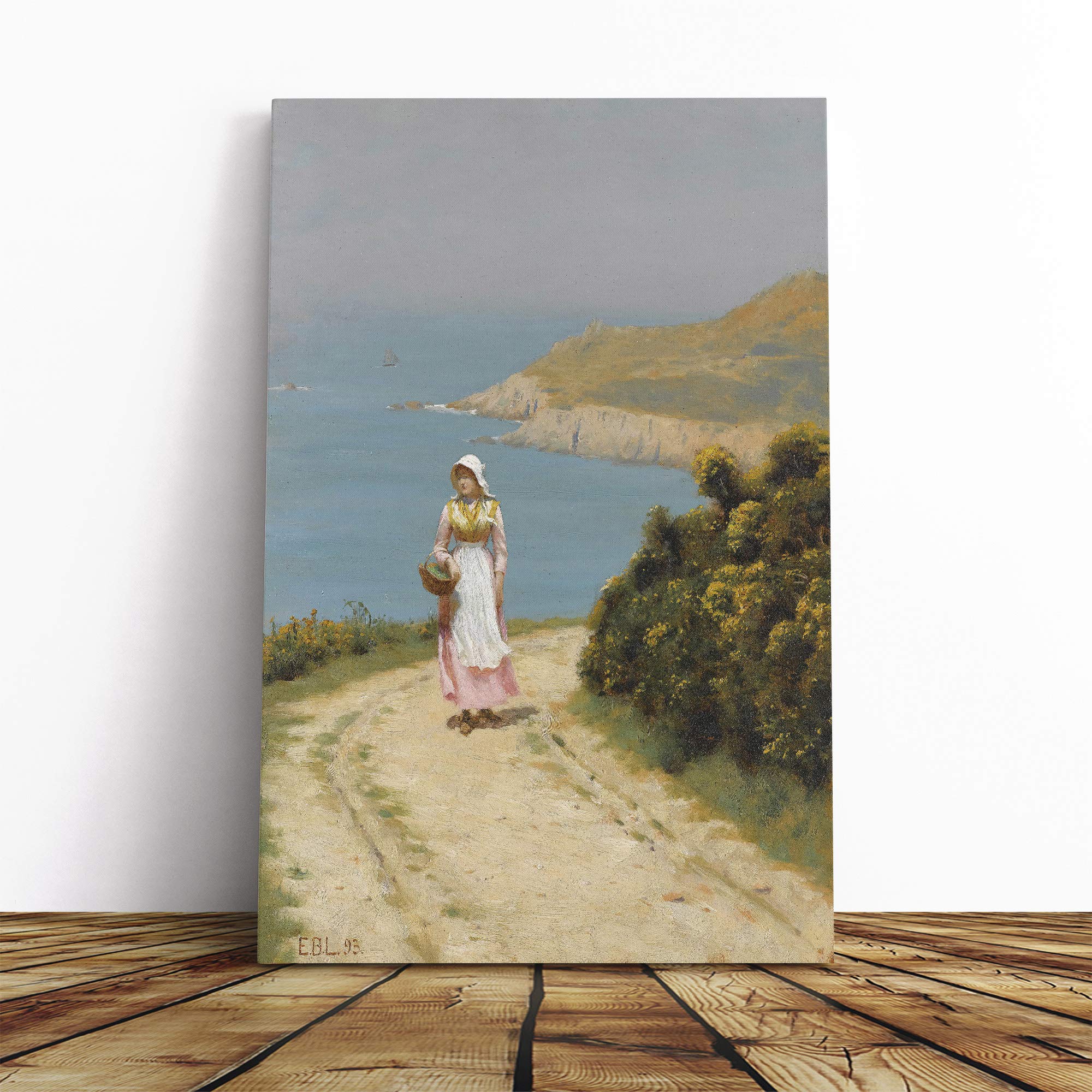 Edmund Leighton Coastal Path Canvas Print | Gallery Wrapped 30mm Frame Wall Art | 24x16 inches | Ready to Hang | Coastal Seascape Picture | Living Room Bedroom Lounge Office