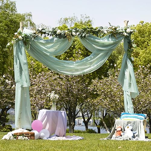 Miniatura 7 de NICETOWN Cenefas transparentes de gasa para ventanas, 216 pulgadas extra largas para diseño de aniversarioboda, verde salvia, 60 pulgadas de ancho,