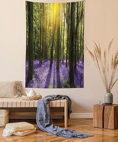 Miniatura 57 de Ambesonne Tapiz de naturaleza, silueta de oso salvaje en el bosque de la selva en la noche oscura, ilustración para colgar en la pared para Verde