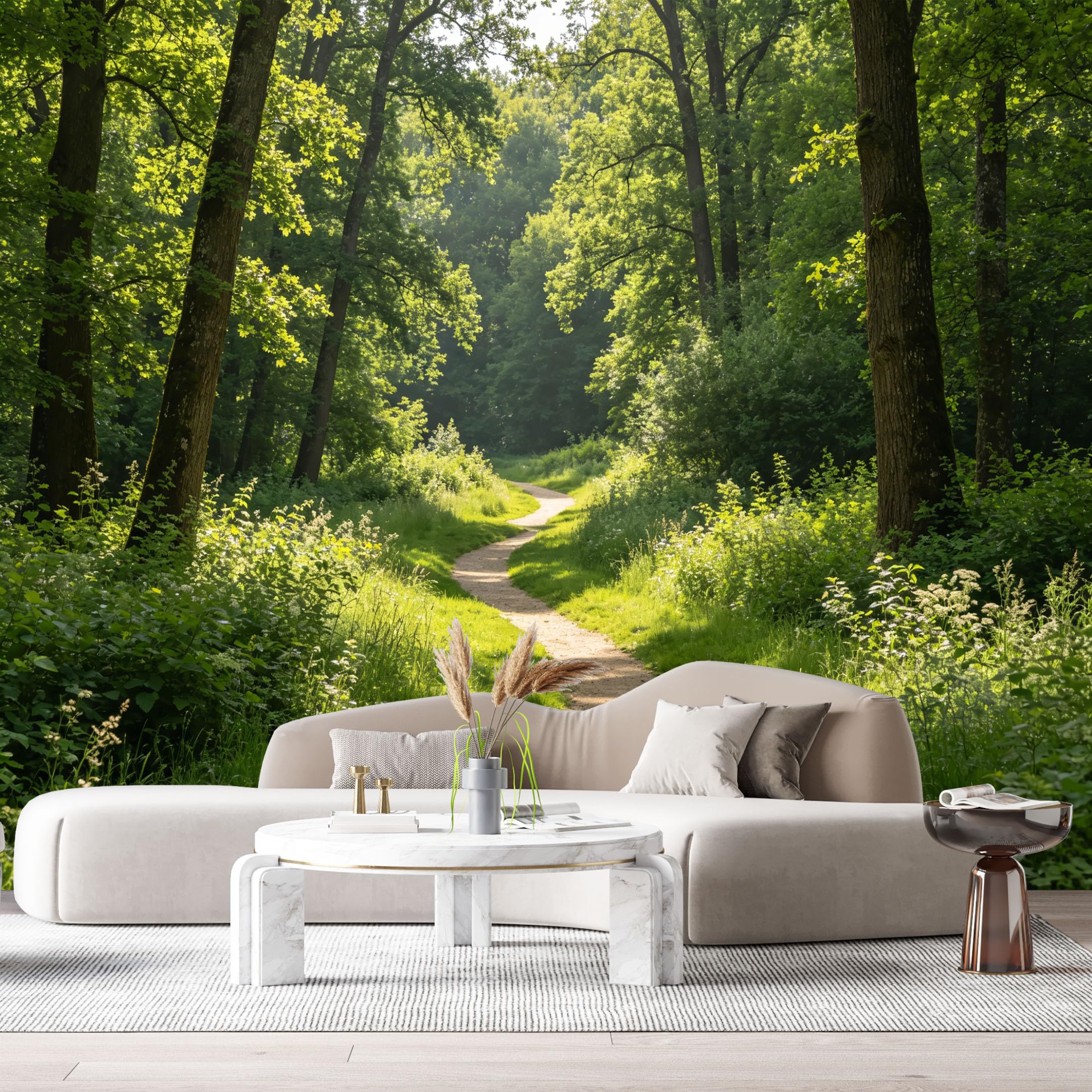 Custom Size Wall Murals Forest Landscape Sunlight Path Green Trees SelfAdhesive Wall Fabric Removable Large Wallpaper for Photo Living Room