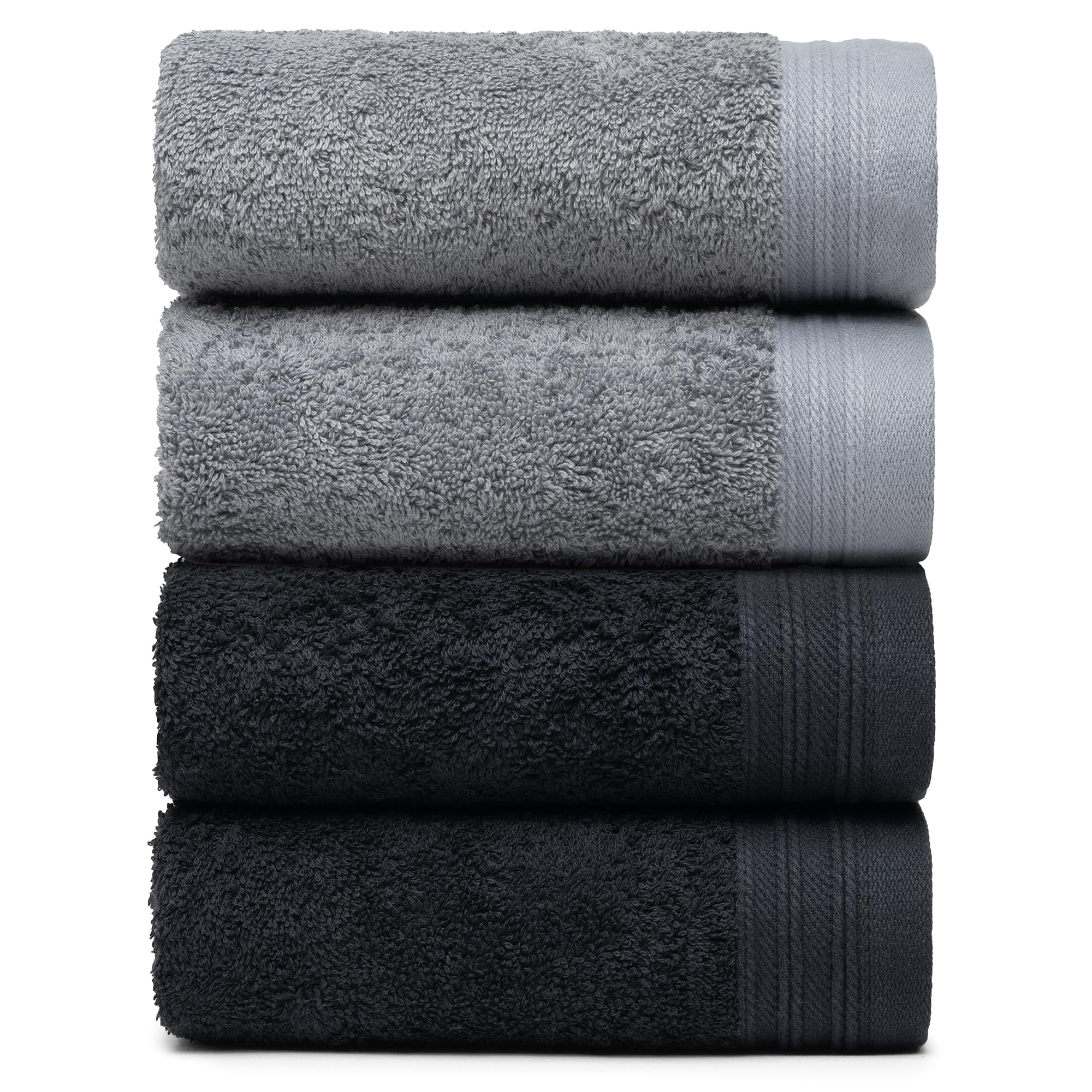 Premium Towel Set of 4 Hand Towels 18 x 30 Color Black and Dark Grey 100 Cotton 4