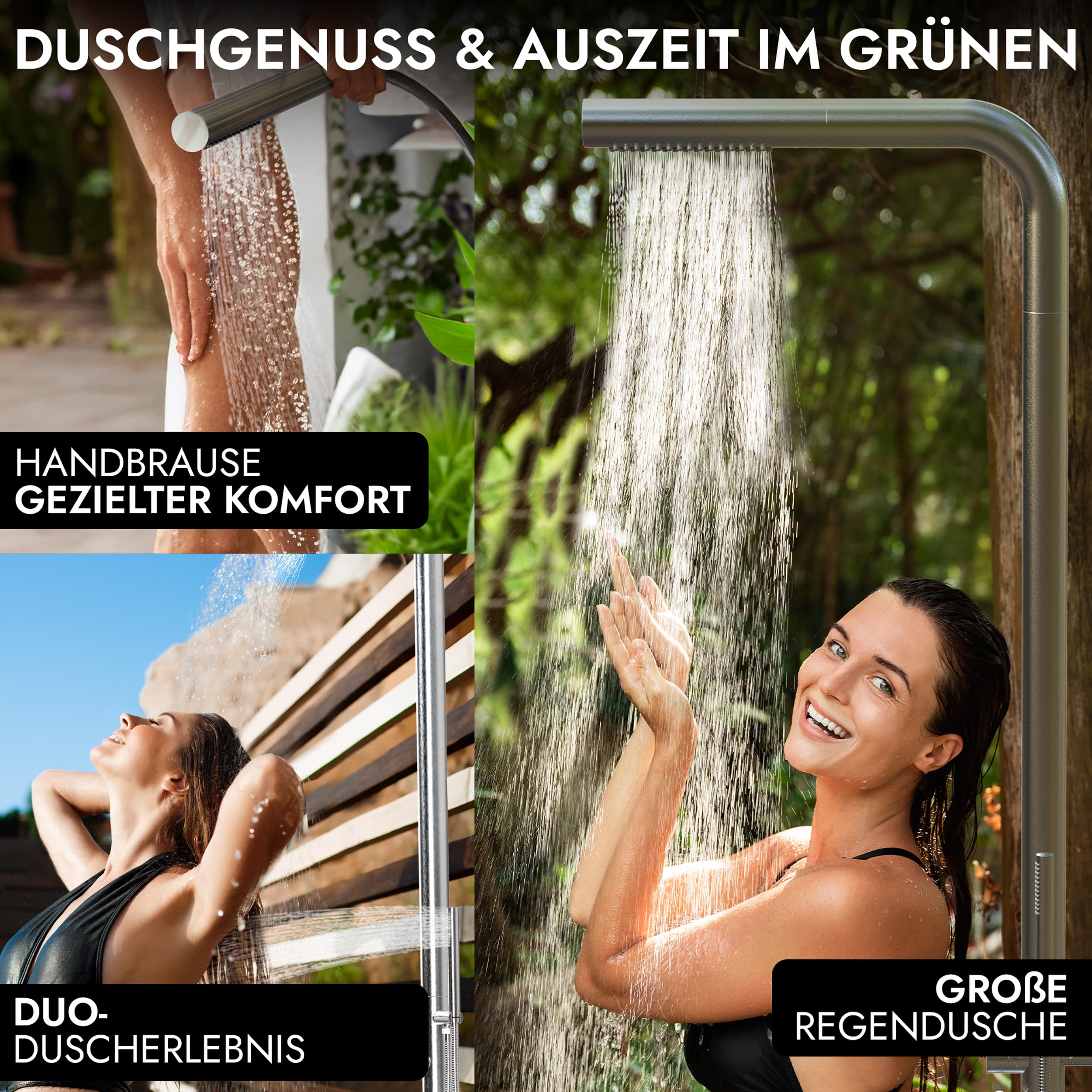 Außendusche Gartendusche V2A 304 Edelstahl Warm Kalt mit Handbrause Sauna Dusche für Warmwasser- Kaltwasseranschluss Pooldusche Garten Aussendusche Schwimmbaddusche
