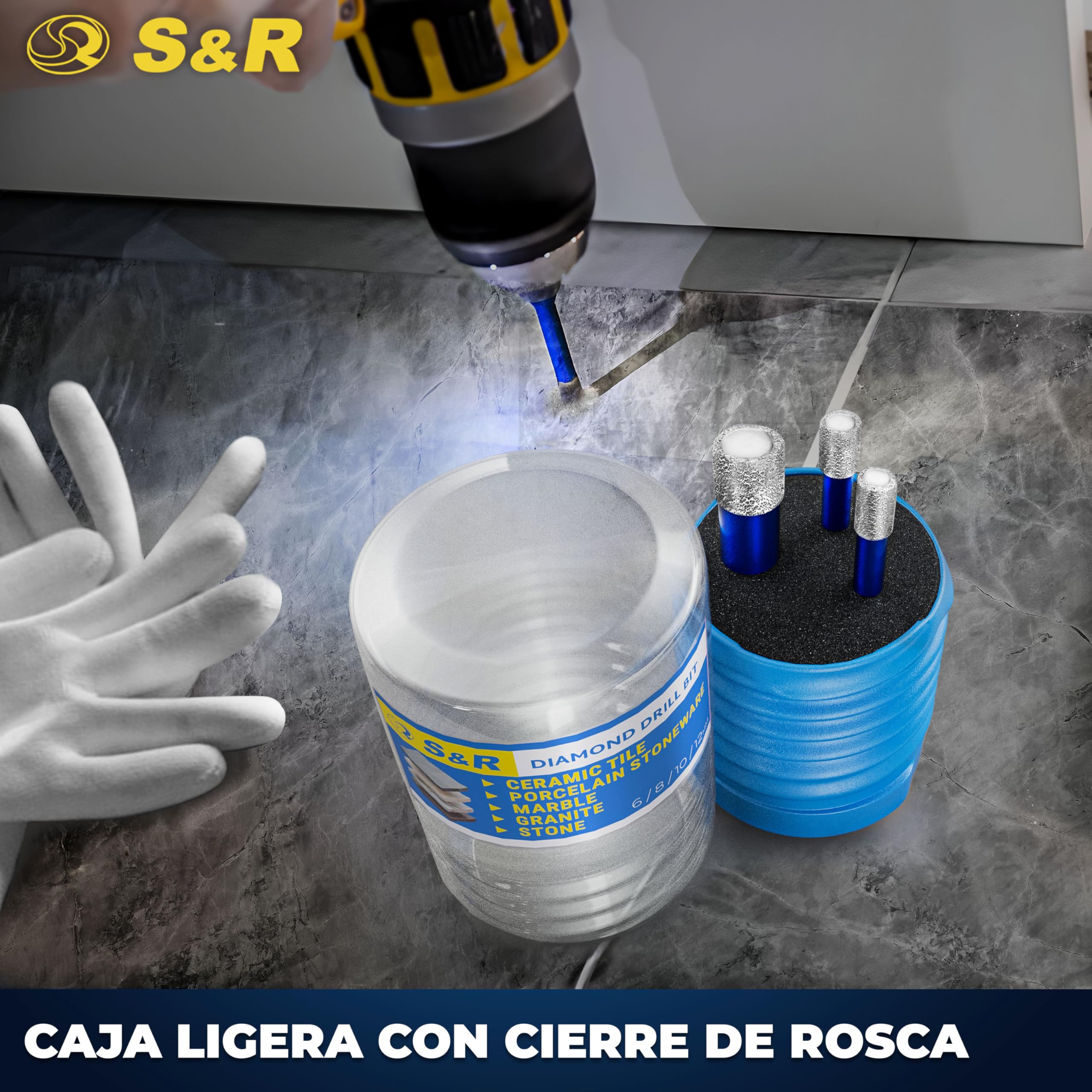 S&R 4 Brocas Diamante para Gres Porcelánico, Azulejos, Vidrio, Baldosas, Cerámica, Piedra, Muro. Brocas diamantadas porfesionales. Vástago Hexagonal