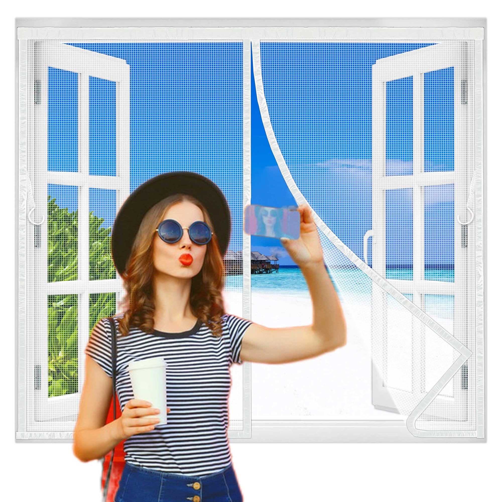 Flycn Magnetic Fly Screen Windows, 115x177cm Fly Nets for Windows, Screen Mesh Insect Protection No Gap, Easy to Install Without Drilling, Keep Bugs Out Lets Fresh Air in White