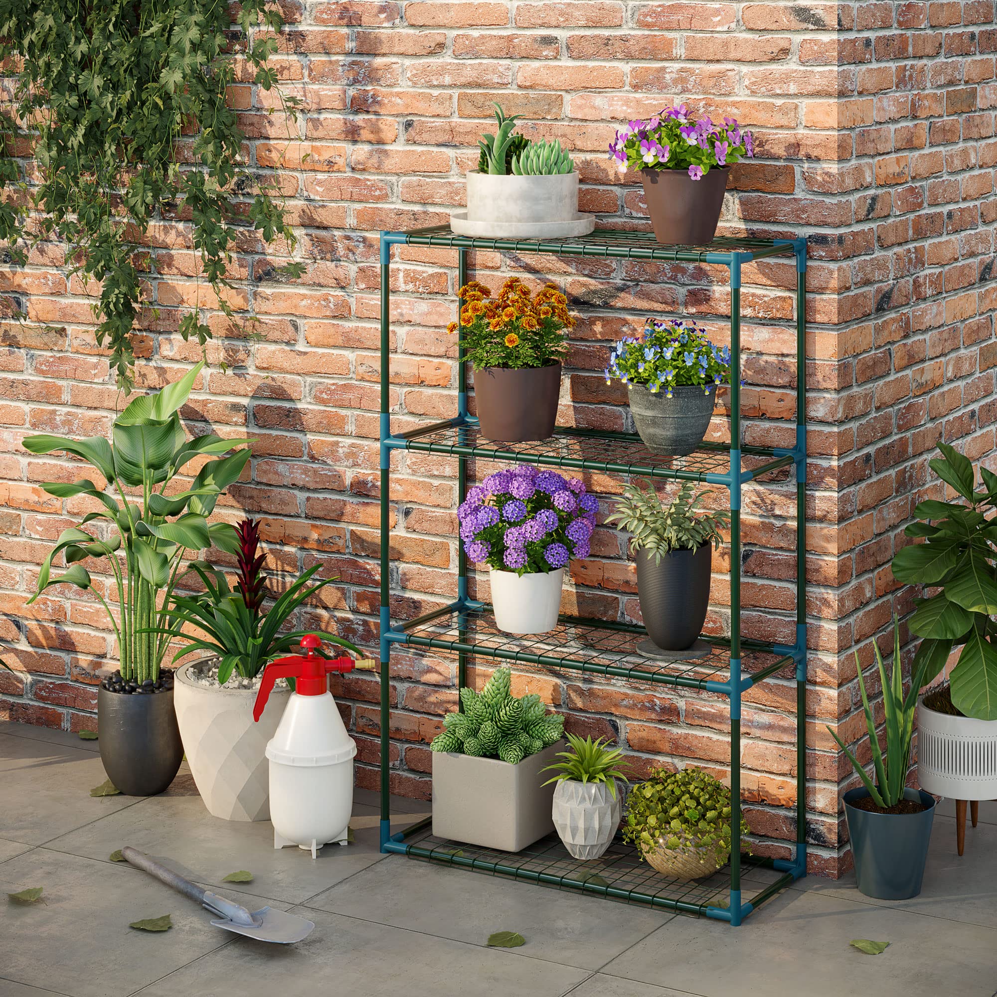 Outsunny Lot de 2 Étagères à Fleurs en acier 4 Niveaux Intérieur et Extérieur, support de plantes étagère à plantes pour Jardin, Balcon, Salon, 70 x 27 x 110 cm, vert