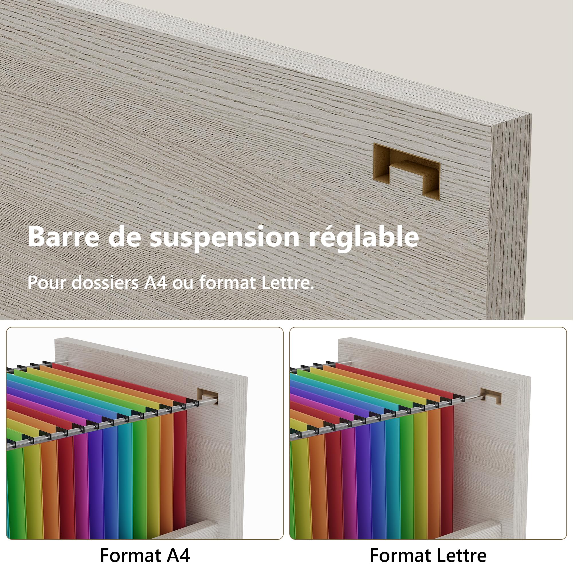 iPormis Caisson de Bureau à 3 Tiroirs, verrouillables, avec Serrure, Rails de Suspension réglables, pour dossiers A4 et Format Lettre