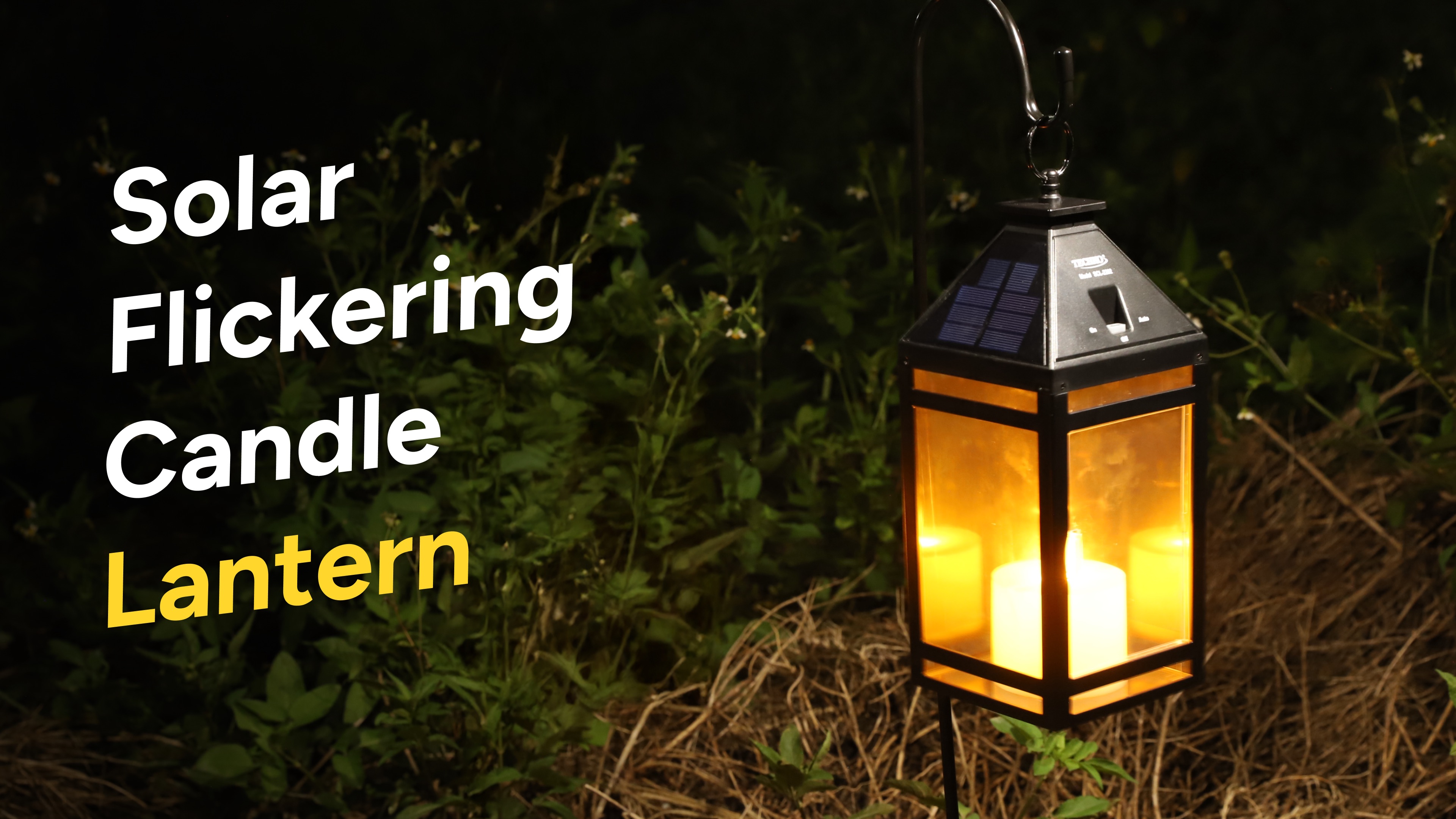 Image of TECHKO Solar Candle Modern Hanging Lantern with Dusk to Dawn Feature - Waterproof LED Flickering Flameless Candle, Decorative Outdoor Garden Lights for Table, Patio, Pathway, Yard