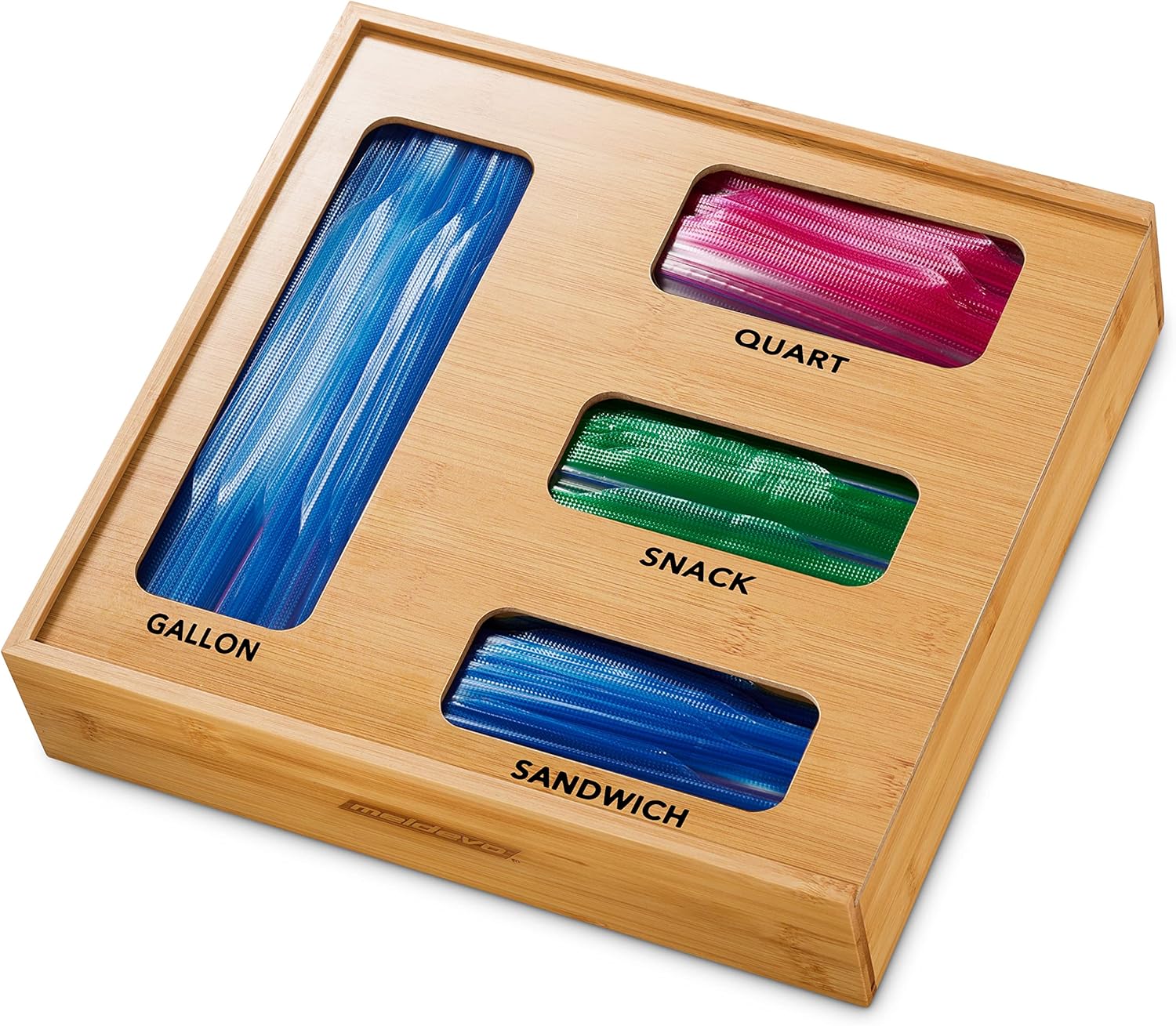 MELDEVO Bamboo Ziplock Bag Drawer Organizer Storage Box Baggie Holder