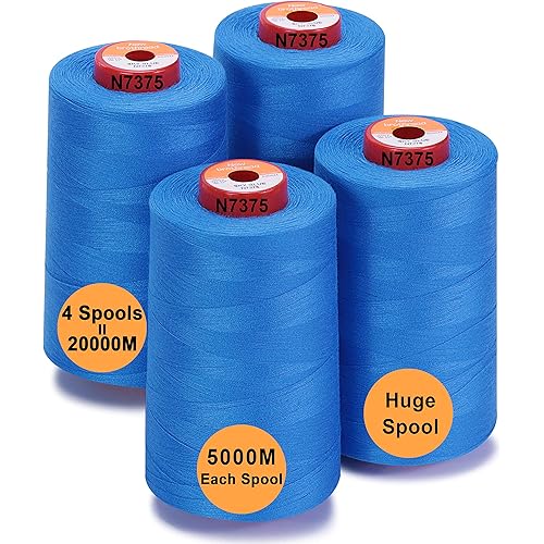 New brothread - 30 Options - 4 Large Cones of 5500Y (5000M) Each All Purpose Spun Polyester Thread 40S/2 (Tex27) for Serger, Overlock, Quilting, Piecing and Sewing - Sky Blue