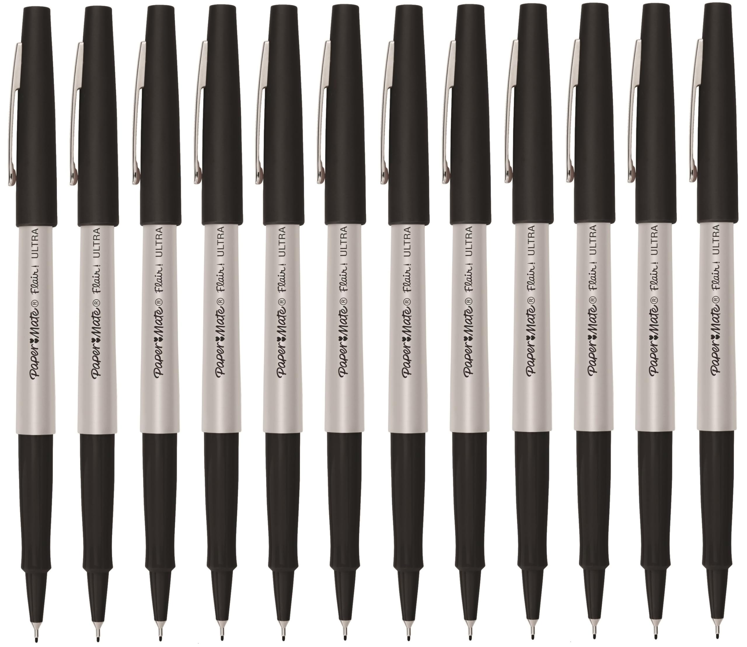 Paper Mate Flair Fineliner Pens - Ultra Fine Point 0.4mm - Black Ink - Pack of 12