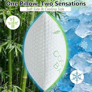 Memory Foam Pillows, Cooling Pillows Queen Size Set of 2 Adjustable Firm Bamboo Bed Pillows for Hot, Side, Back and Stomach Sleepers
