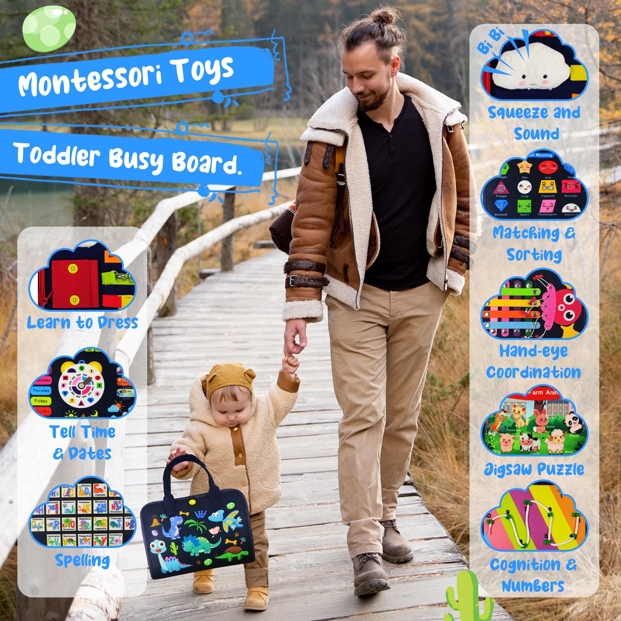 TenFans Busy Board – Giocattoli Montessori per 1 2 3 anni – Giocattoli sensoriali – Regali per ragazzi per imparare a motorizzare – Attività educative giocattolo da viaggio per auto e aereo