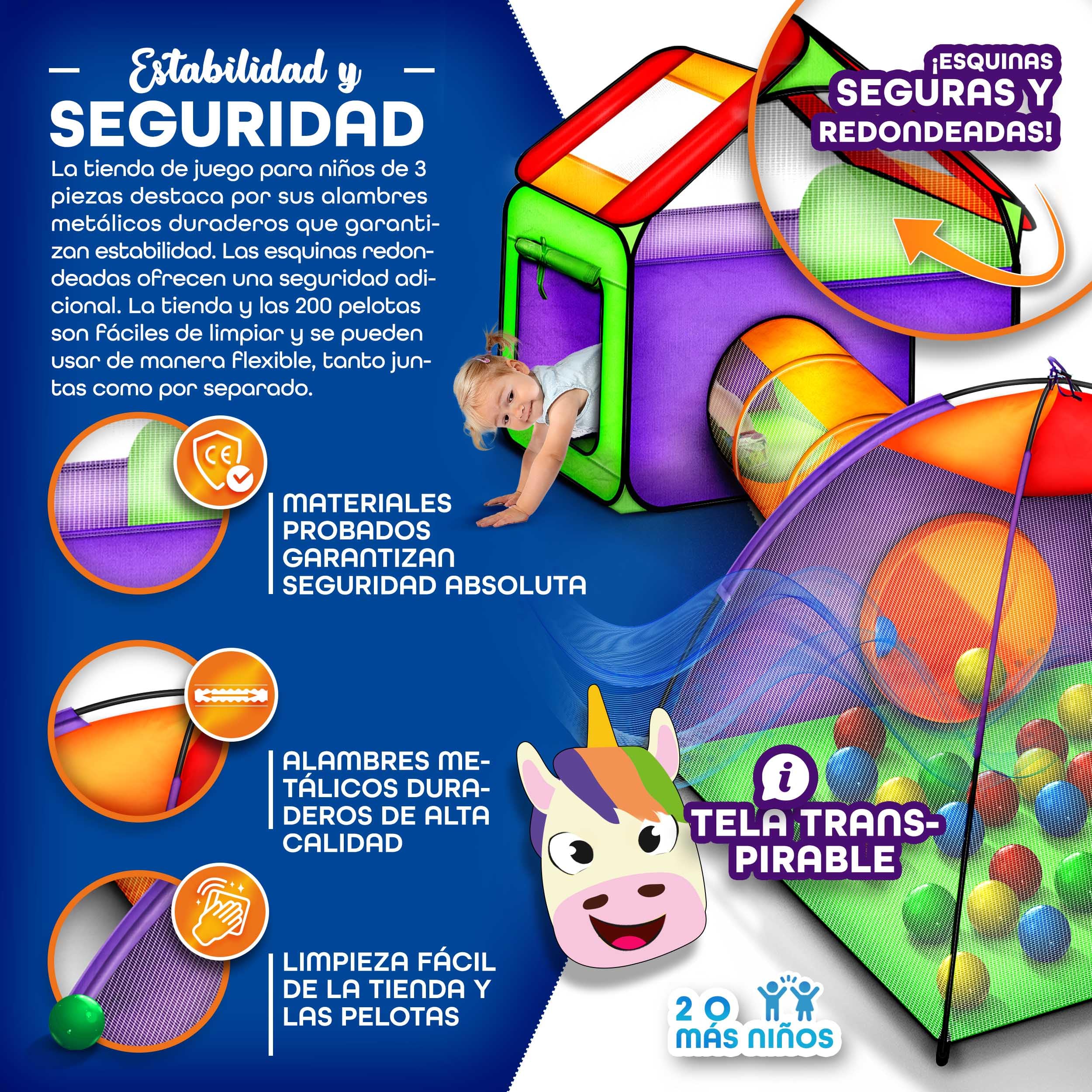 KIDUKU® 3 en 1 Iglú Infantil para Juegos/Tienda de campaña para niños + Túnel de Tela + 200 Bolas + Bolsa para Transportar – Uso Interior y Exterior