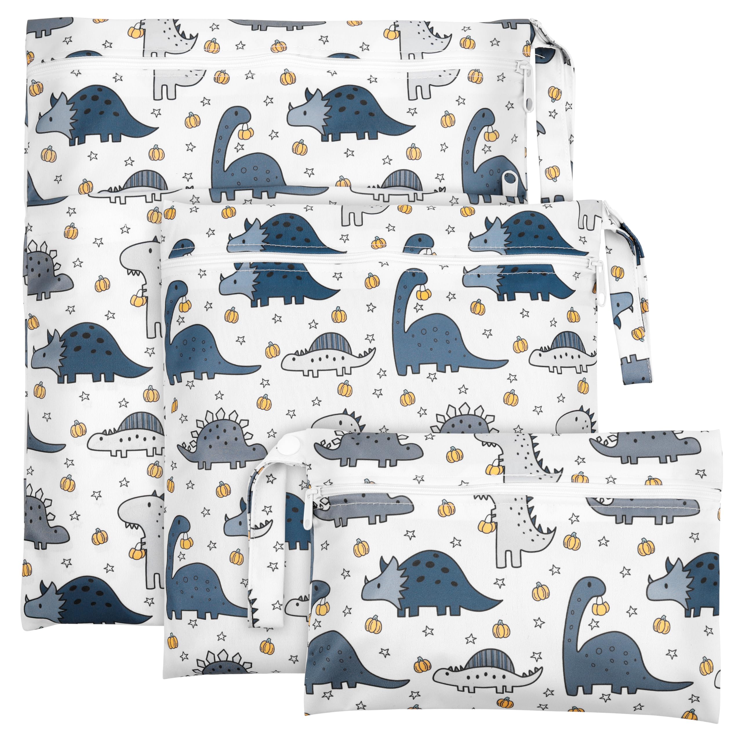 Zocipro 3 Stück Wetbag Stoffwindeln, Wetbag Kindergarten, Wet Bag Wiederverwendbare, Nasse und Trocken Wickeltaschen mit Reißverschluss für Kleinkind-Windeln, Reisen, Strand und Pool,Kürbis