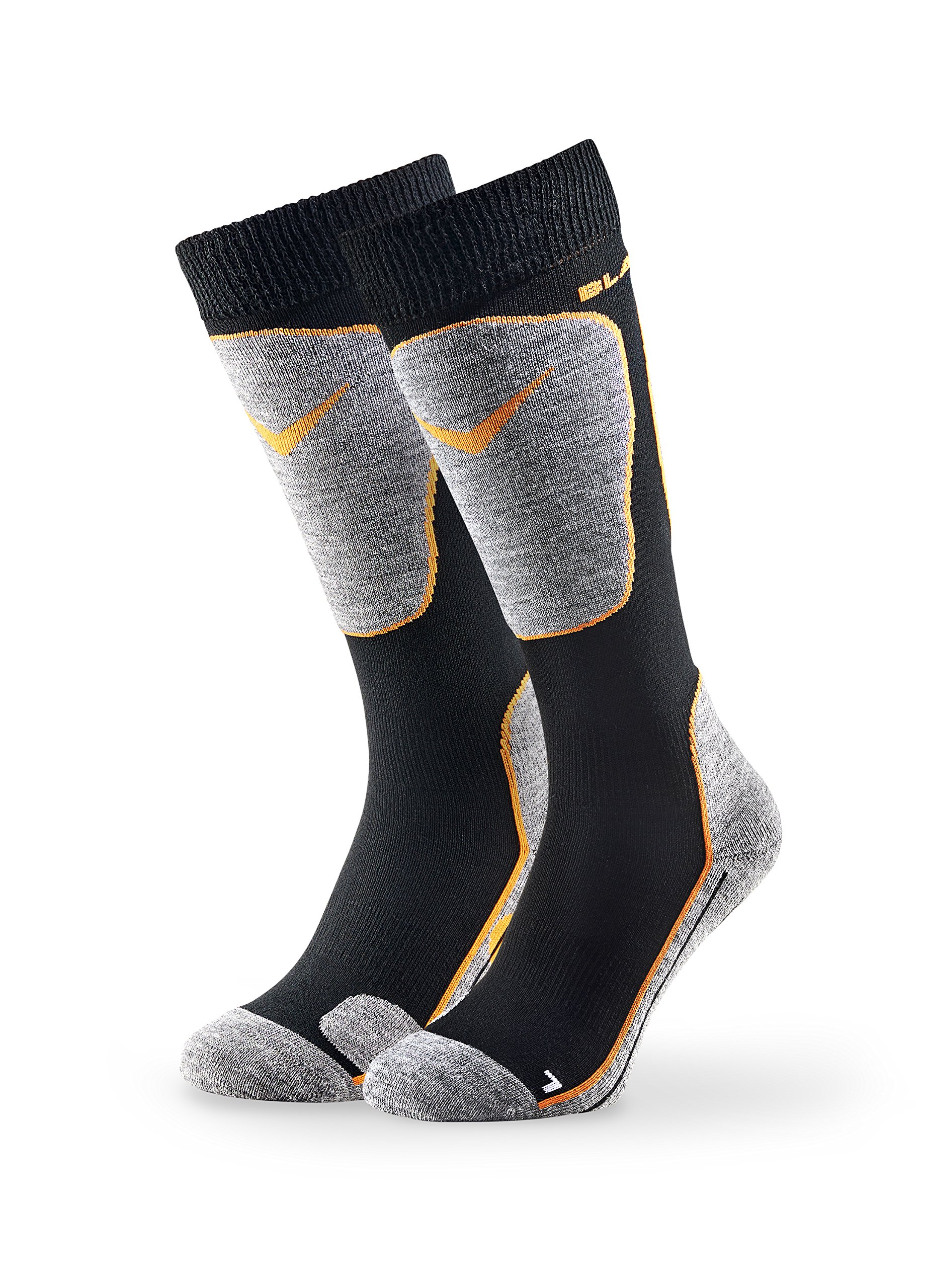 Black Crevice Men's Ski Socks 1 Pair Black/Orange, 31-34