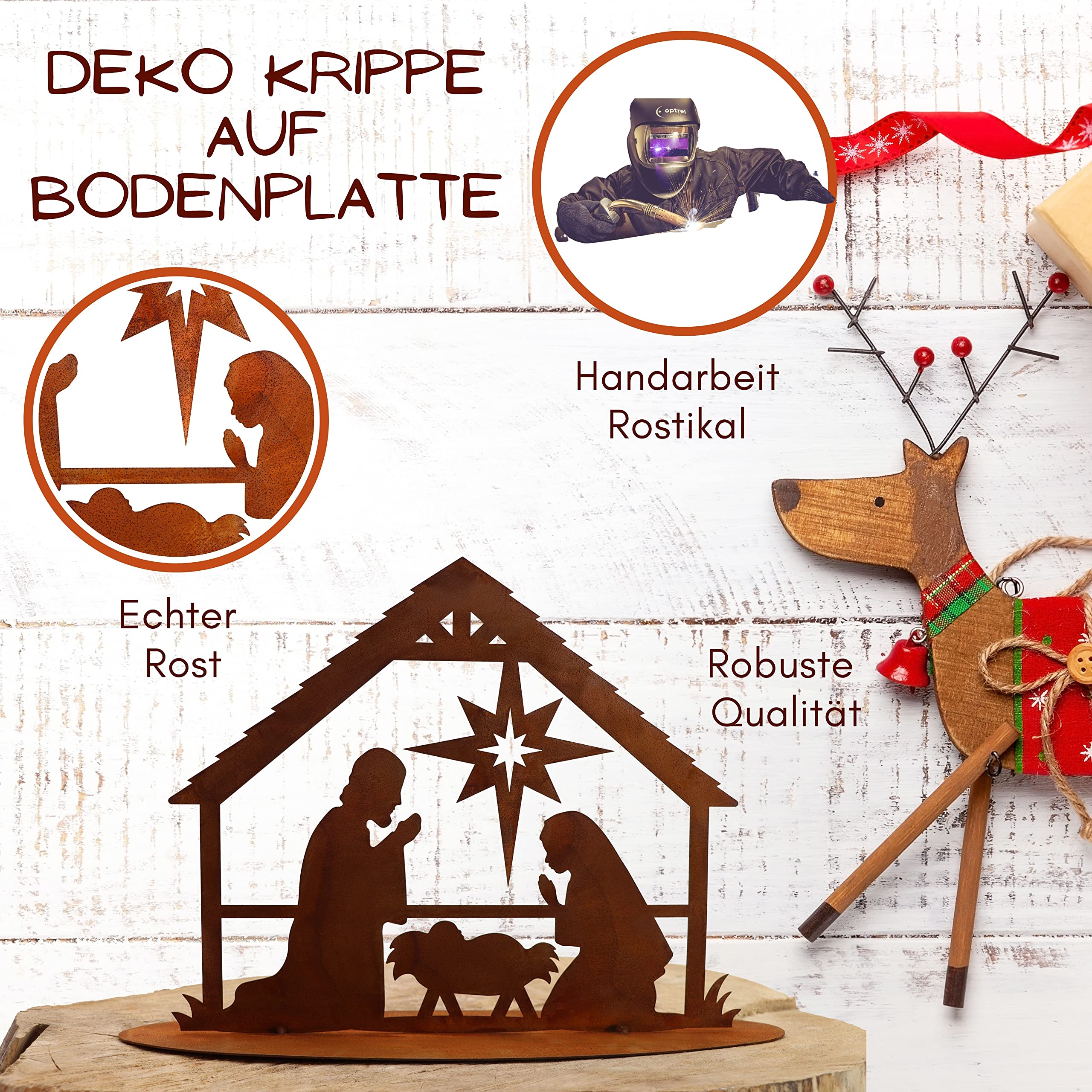 Rostikal Krippe Weihnachten Deko Weihnachtskrippe mit Figuren Weihnachtsdeko Bethlehem