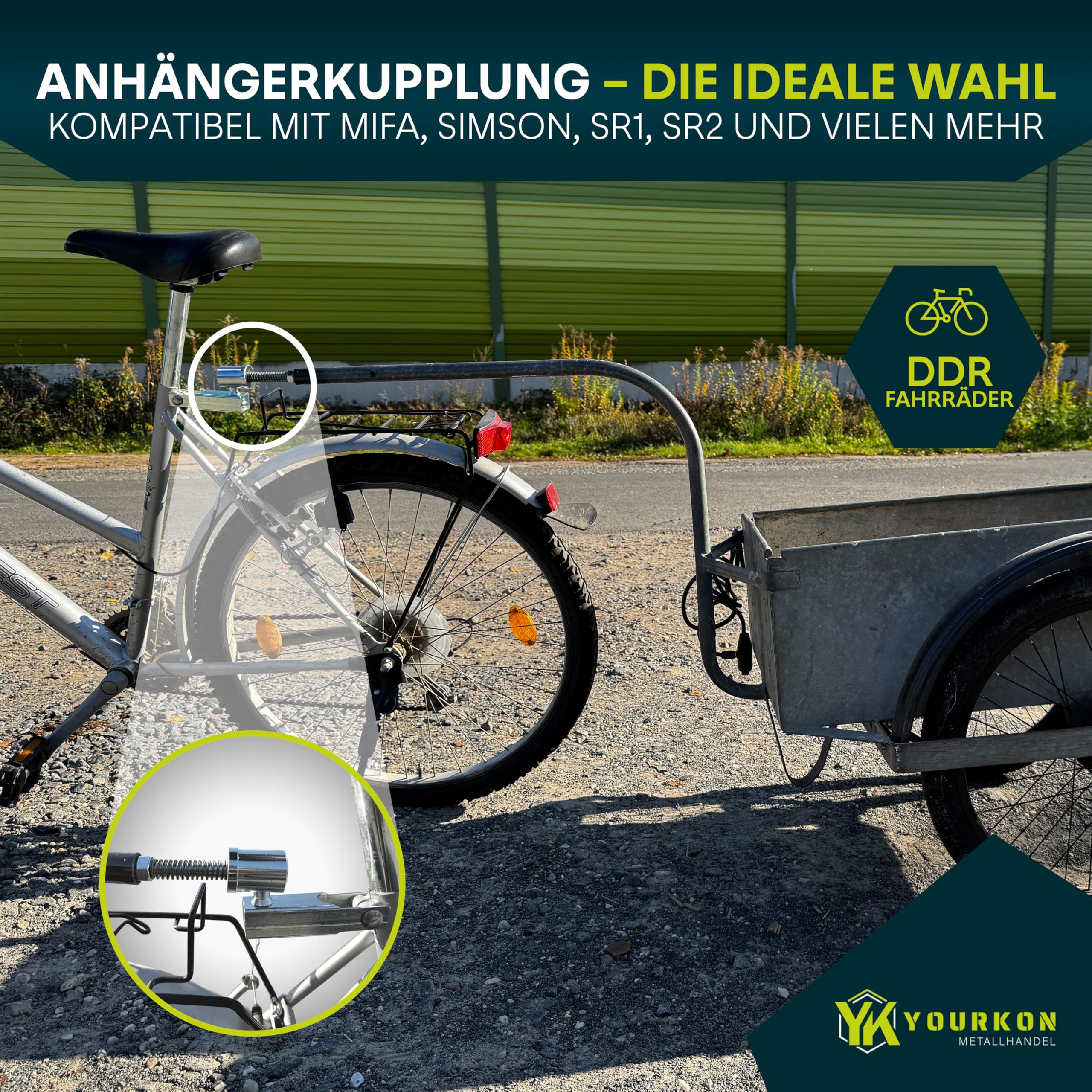 Yourkon DDR Bike Trailer Hitch Kit 18mm Ball + Slider Mifa Sr1 Diamond Sr2 MKH Simson Automotive