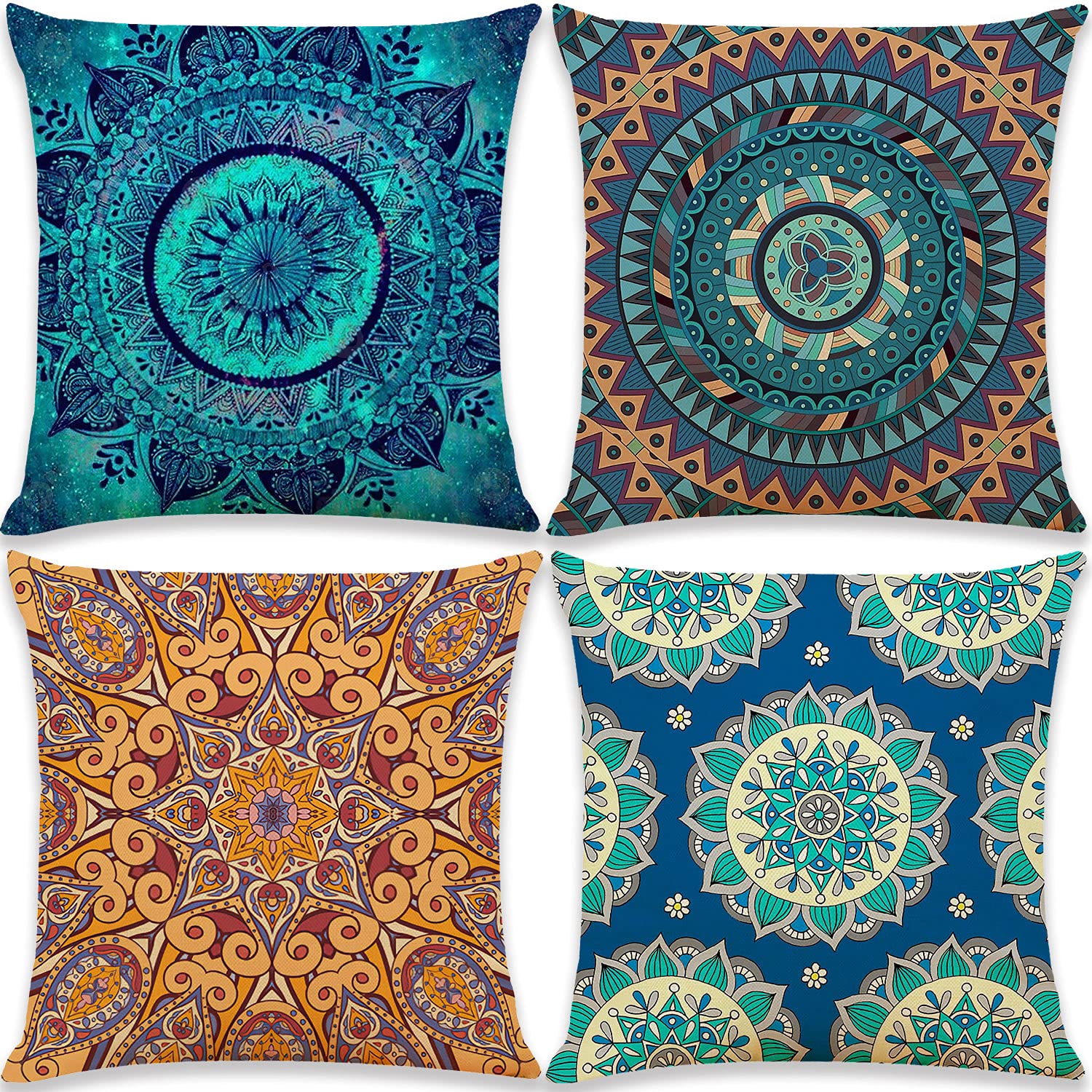 MOSAJOY Throw Pillow Covers 18x18 Inches Set of 4 Farmhouse Blue Garland Truck Style Pillow Covers Spring Decorations Cotton Linen Cushion Case (PillowCP4)