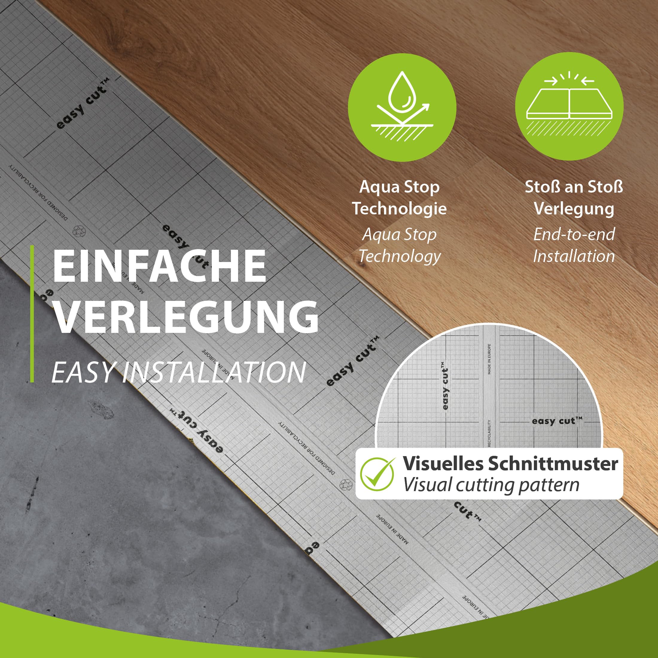 40 m² Manta Aislante Acústica 5mm con AquaStop para Suelo Laminado y Parquet, Base Ideal para Suelo Radiante Eléctrico, Alta Resistencia a la Compresión