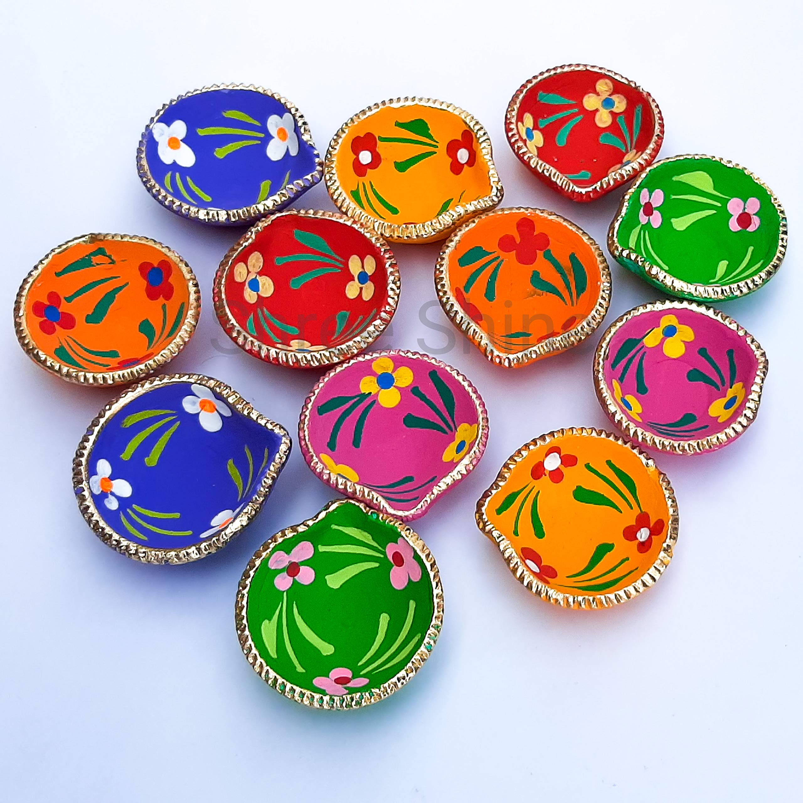 ASIDEA® Hand Made Colourful Clay Diya for Diwali Decoration Deepak, lamp -Set of 12 Pieces