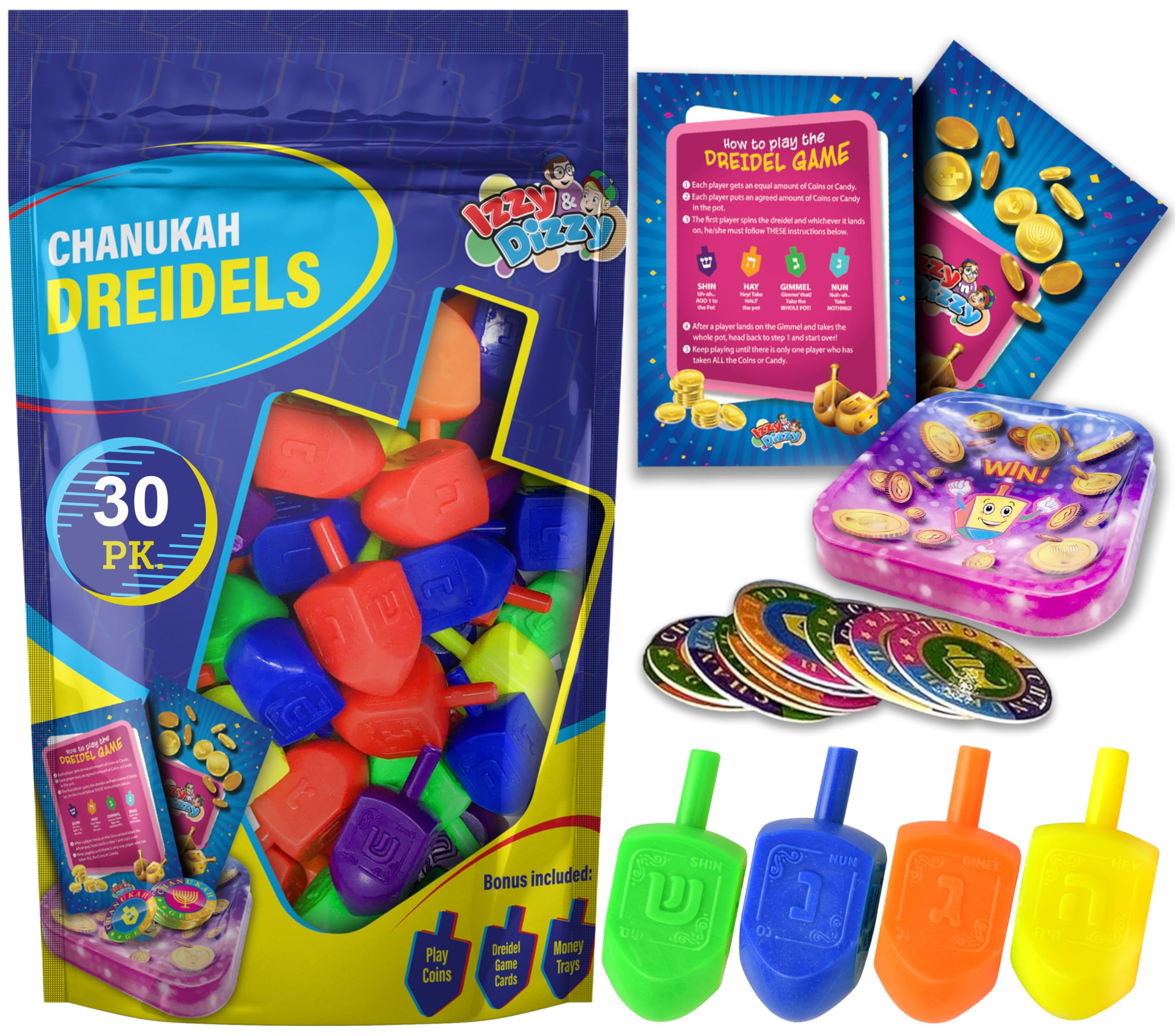 Amazon.com: Izzy 'n' Dizzy Medium Dreidels Assorted Colors with