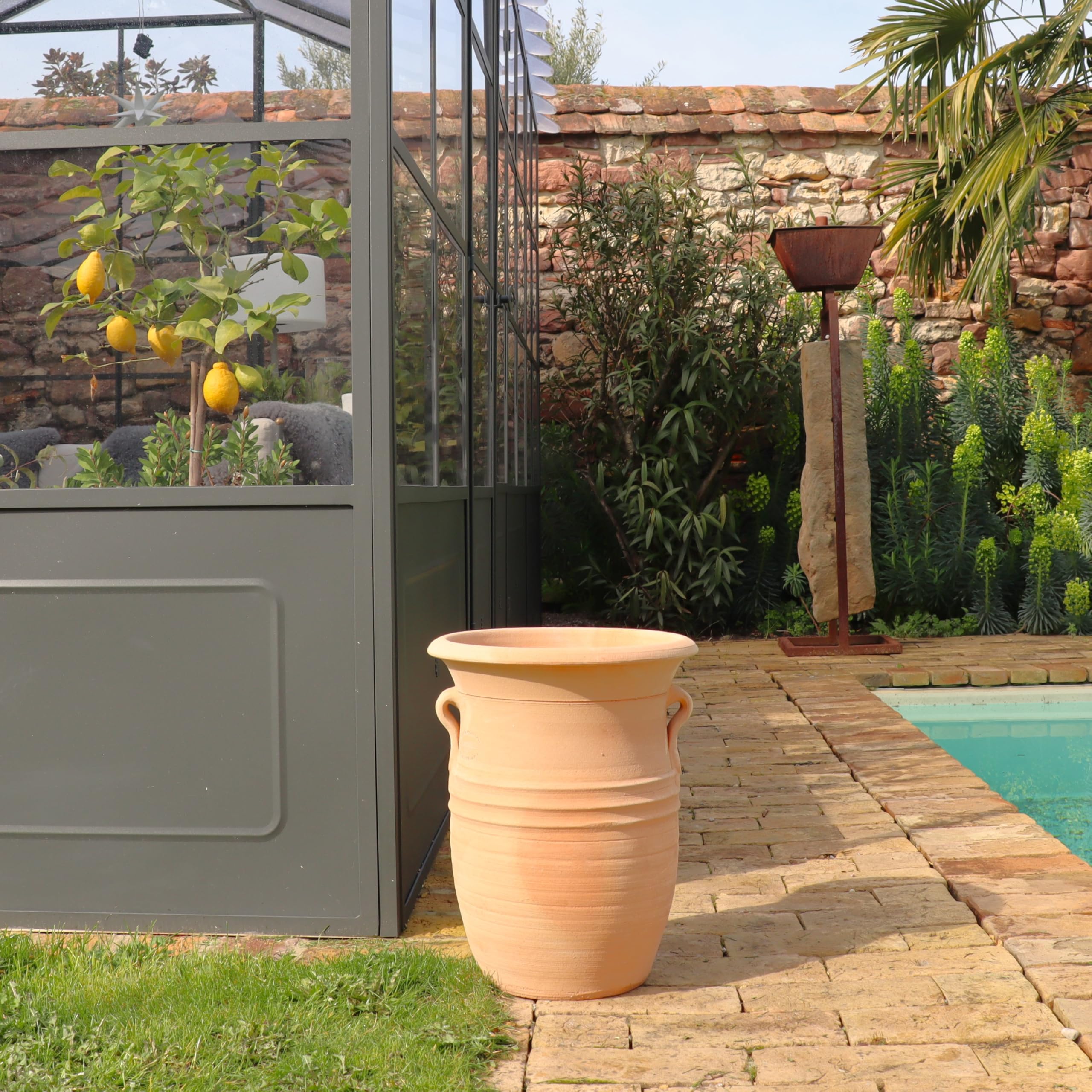 Anfora Cistus-2 40 cm fatta a mano in Grecia, resistente al gelo e all'inverno, per giardino, terrazza e balcone, decorazione da giardino mediterranea, vaso in terracotta per esterni
